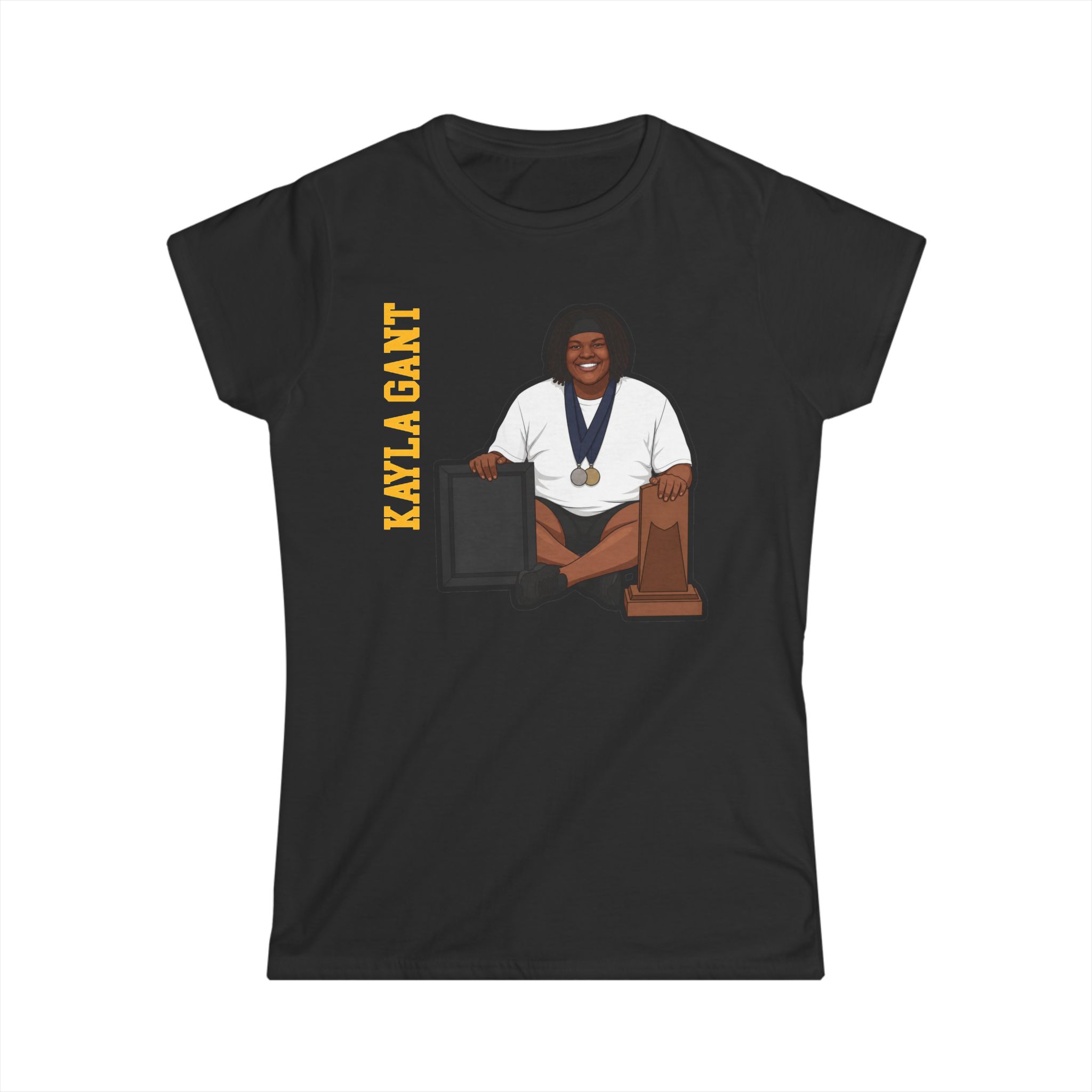 Women's Softstyle Tee — character_name_vertical in Black