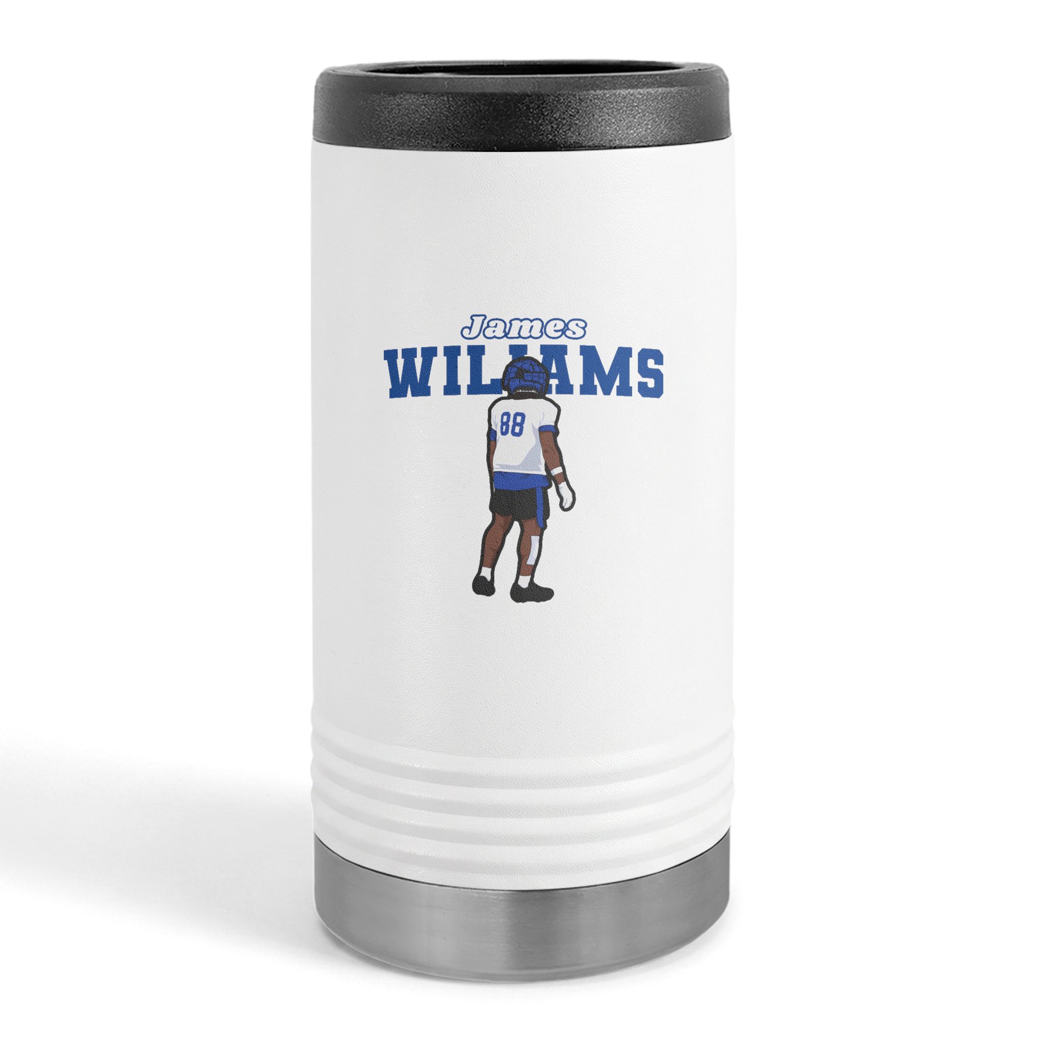 Slim Stainless Can Cooler — character_name_arch in White