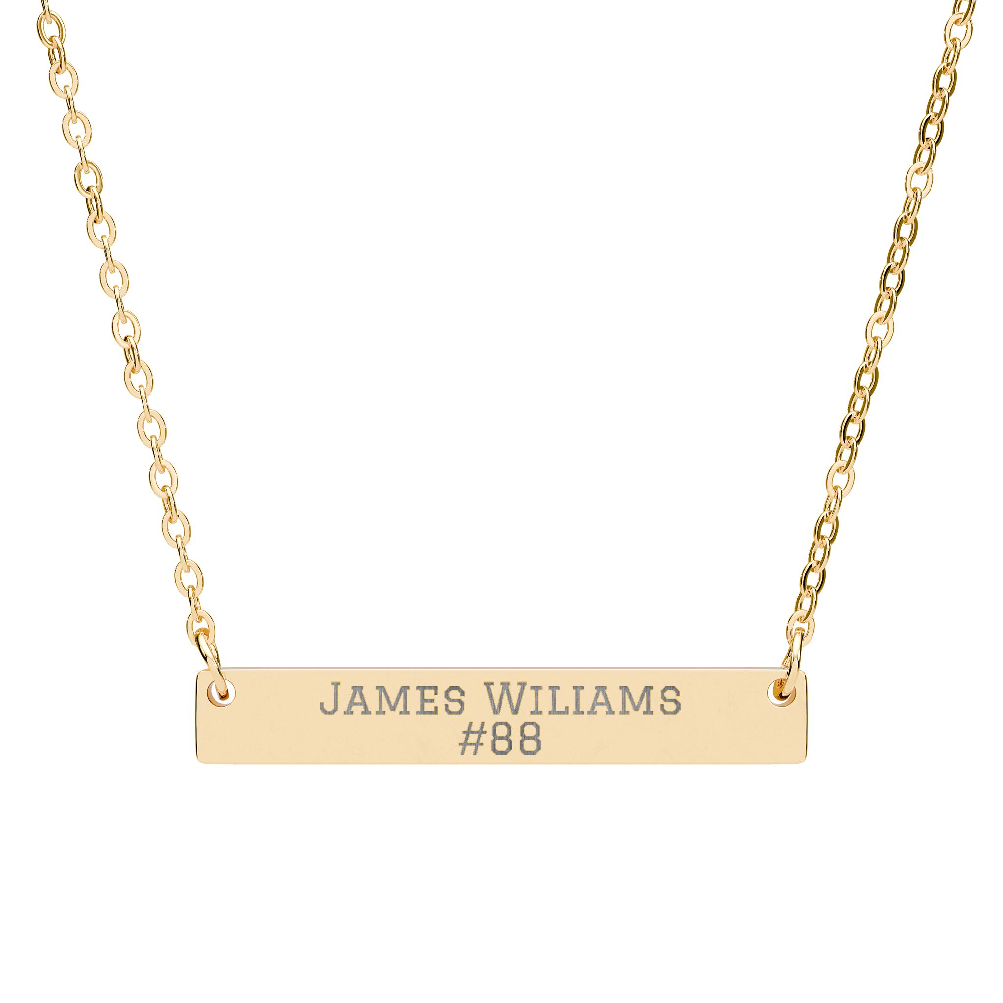Engraved Bar Necklace — Name & Number in Gold