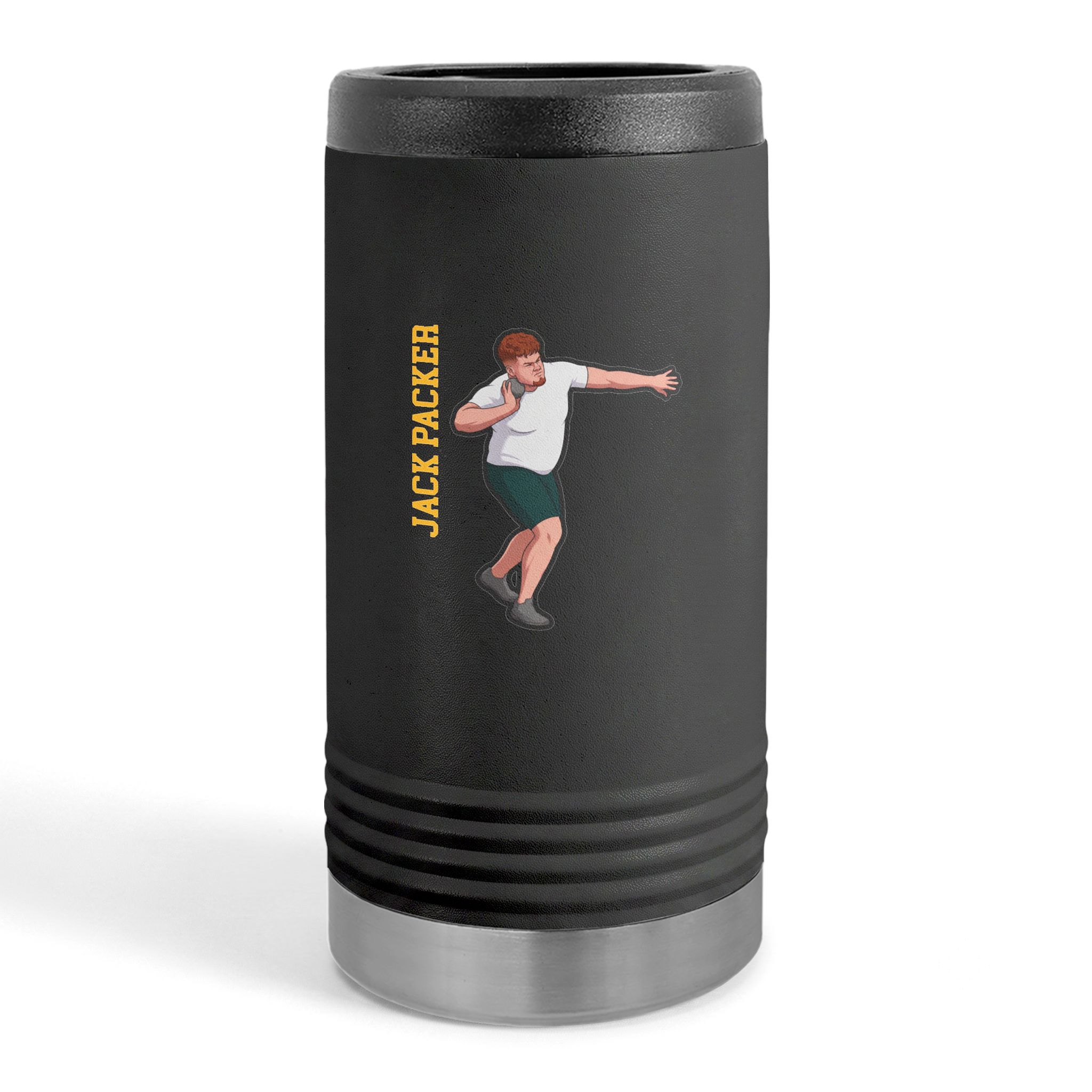 Slim Stainless Can Cooler — character_name_vertical in Black