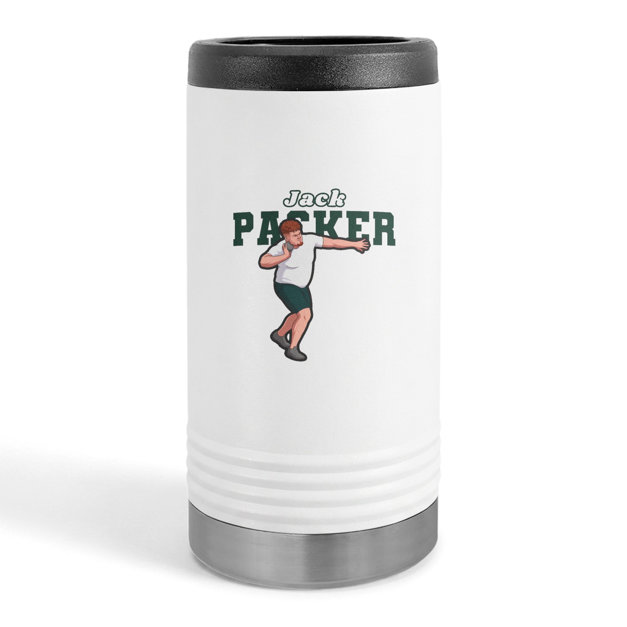 Slim Stainless Can Cooler — character_name_arch in White