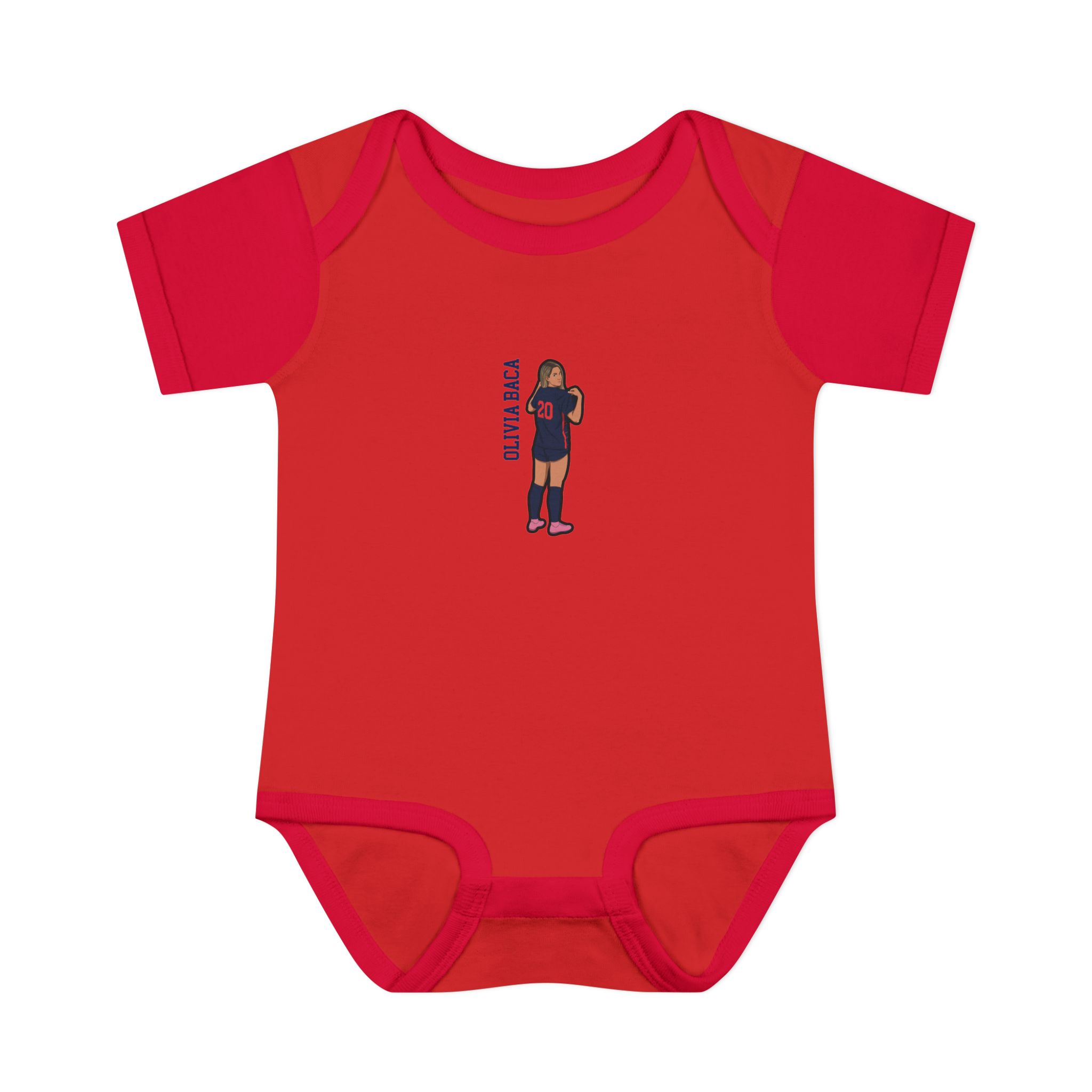 Baby Onesie — character_name_vertical in Red