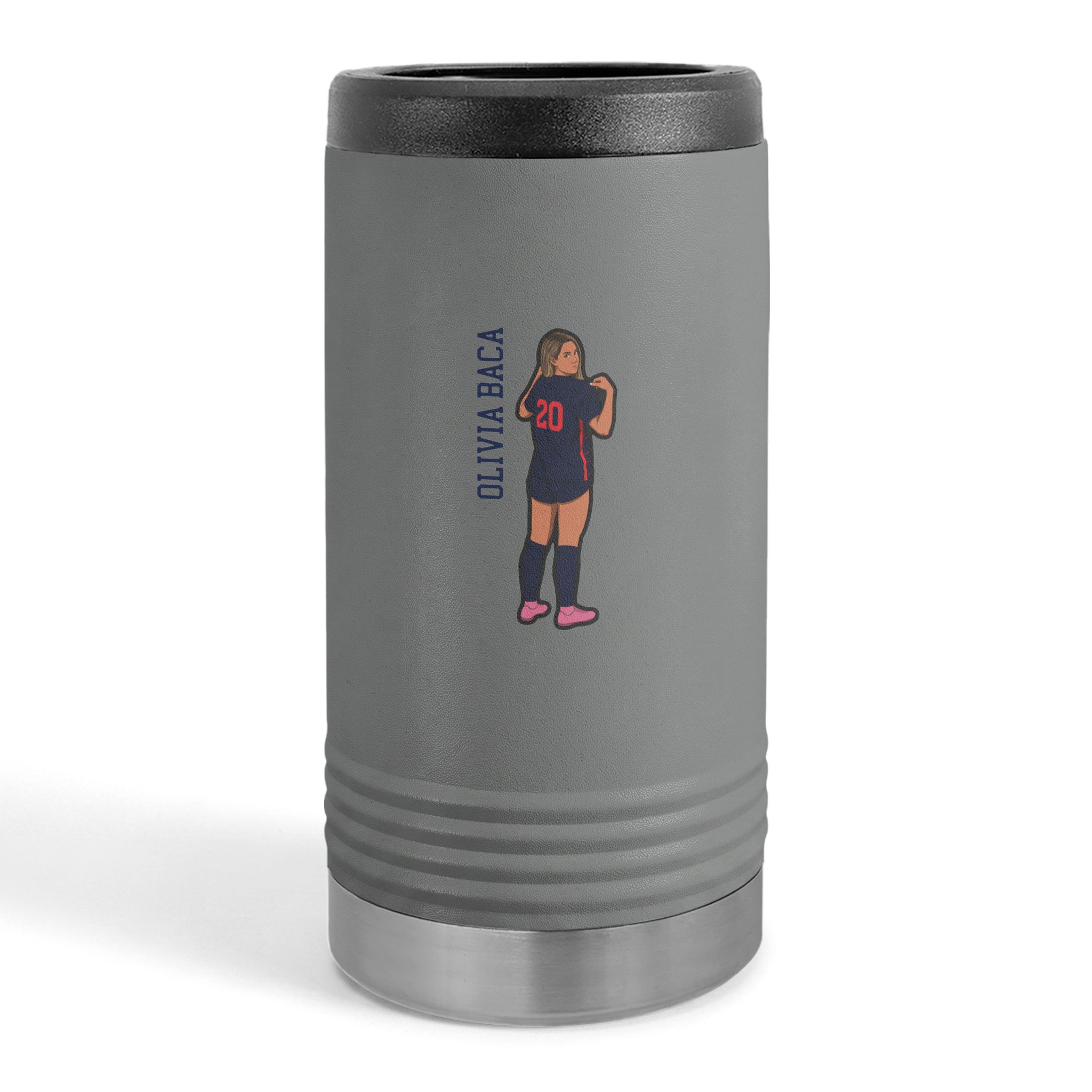 Slim Stainless Can Cooler — character_name_vertical in Grey