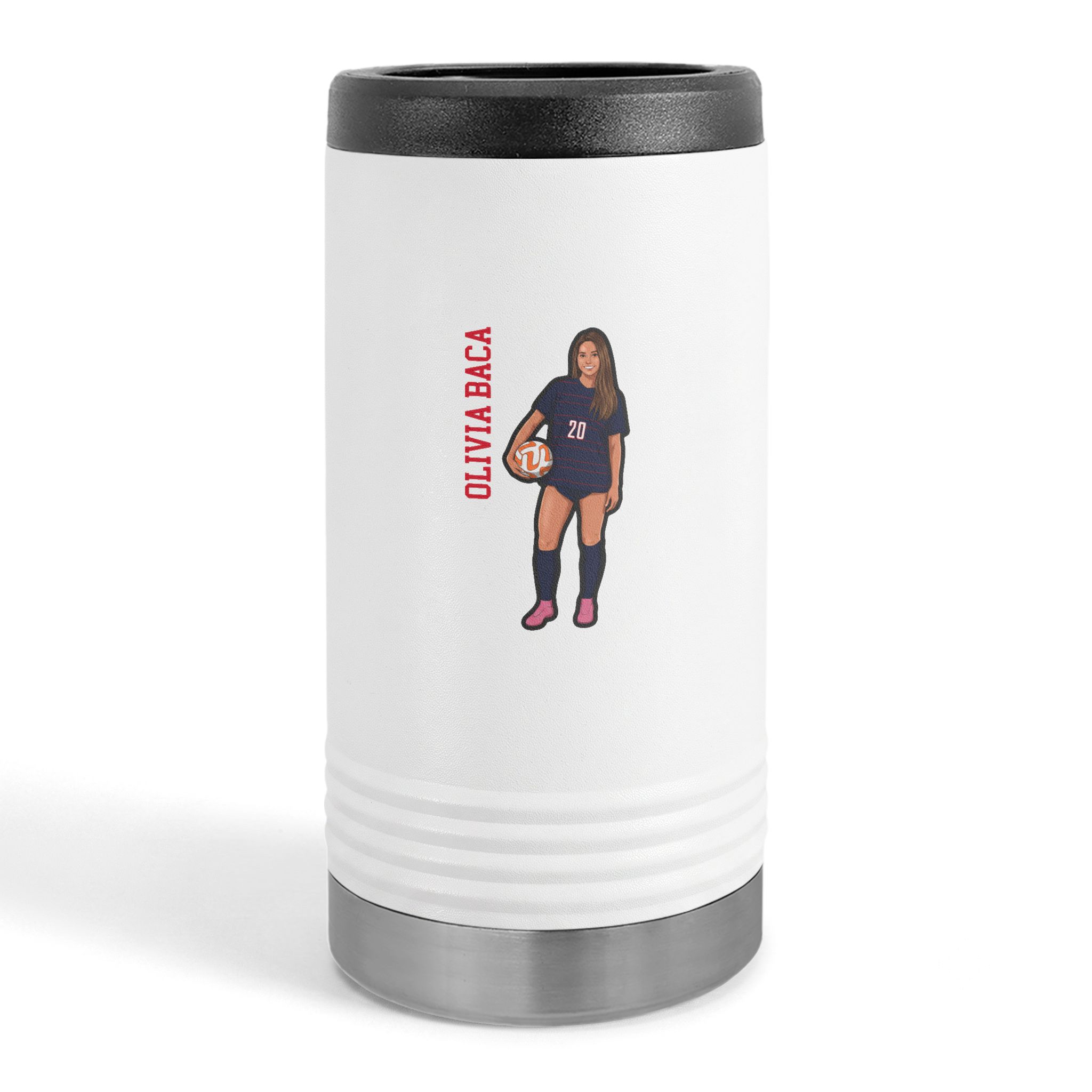 Slim Stainless Can Cooler — character_name_vertical in White
