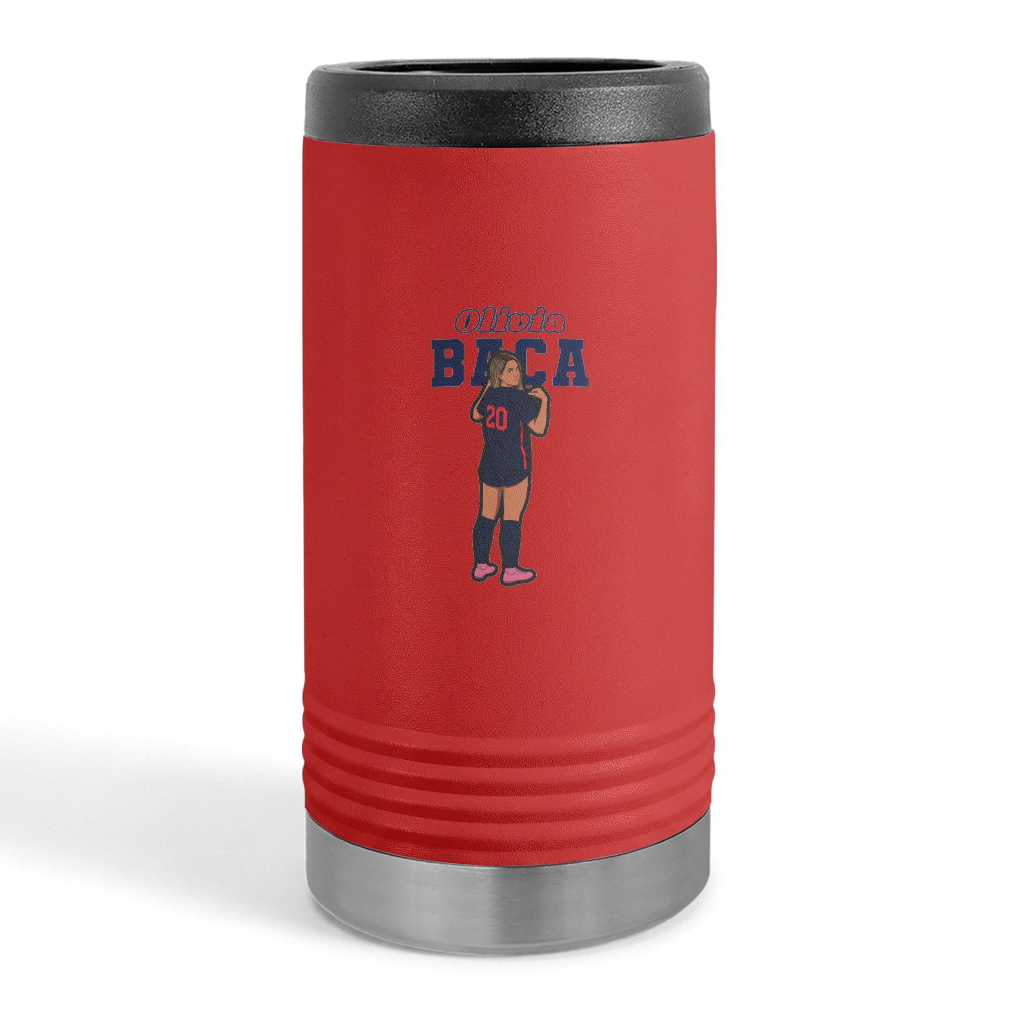 Slim Stainless Can Cooler — character_name_arch in Red