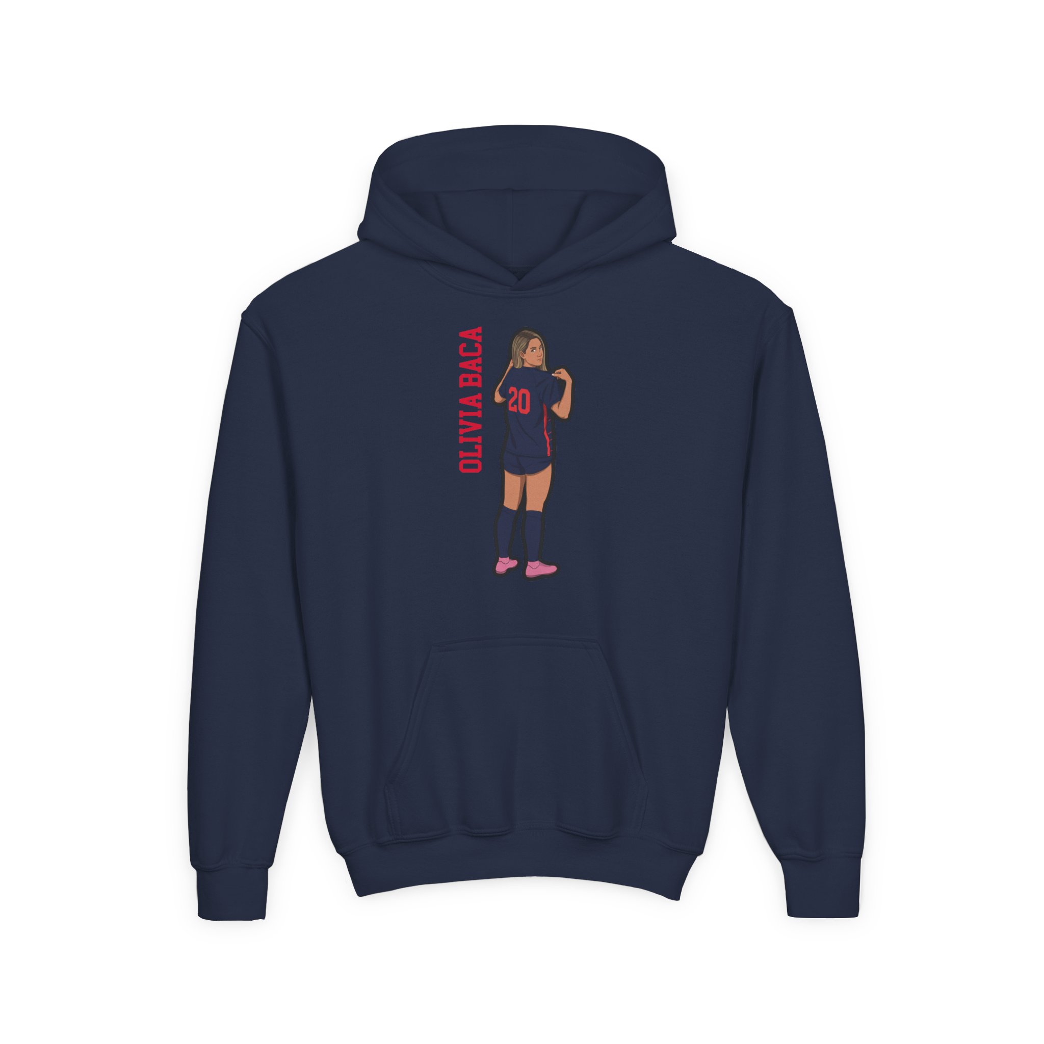 Youth Hoodie — character_name_vertical in Navy