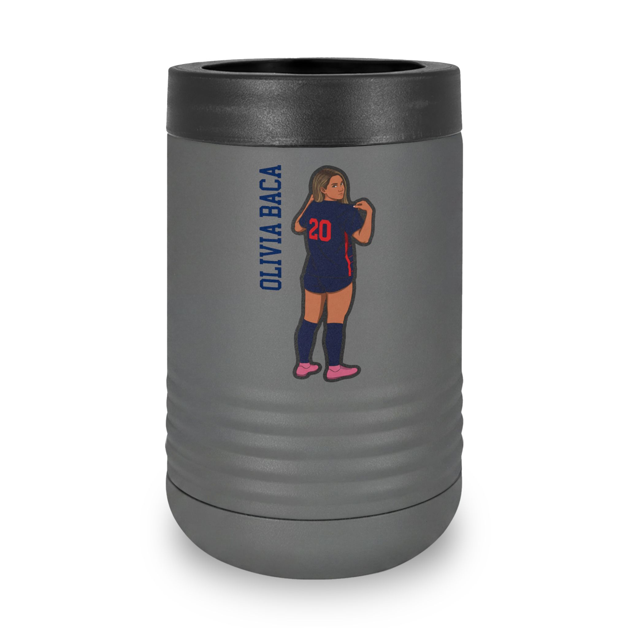 Stainless Can Cooler — character_name_vertical in Grey