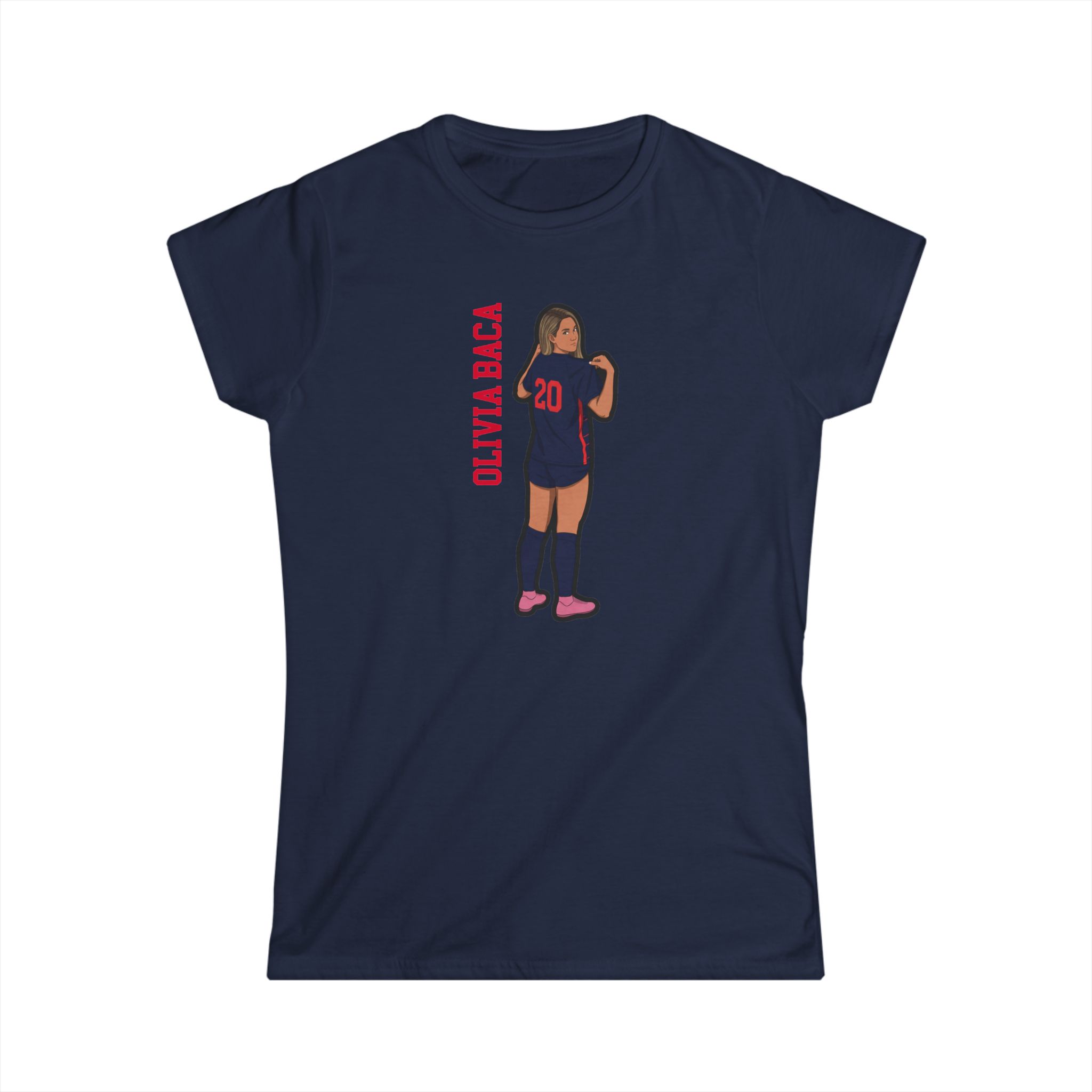 Women's Softstyle Tee — character_name_vertical in Navy