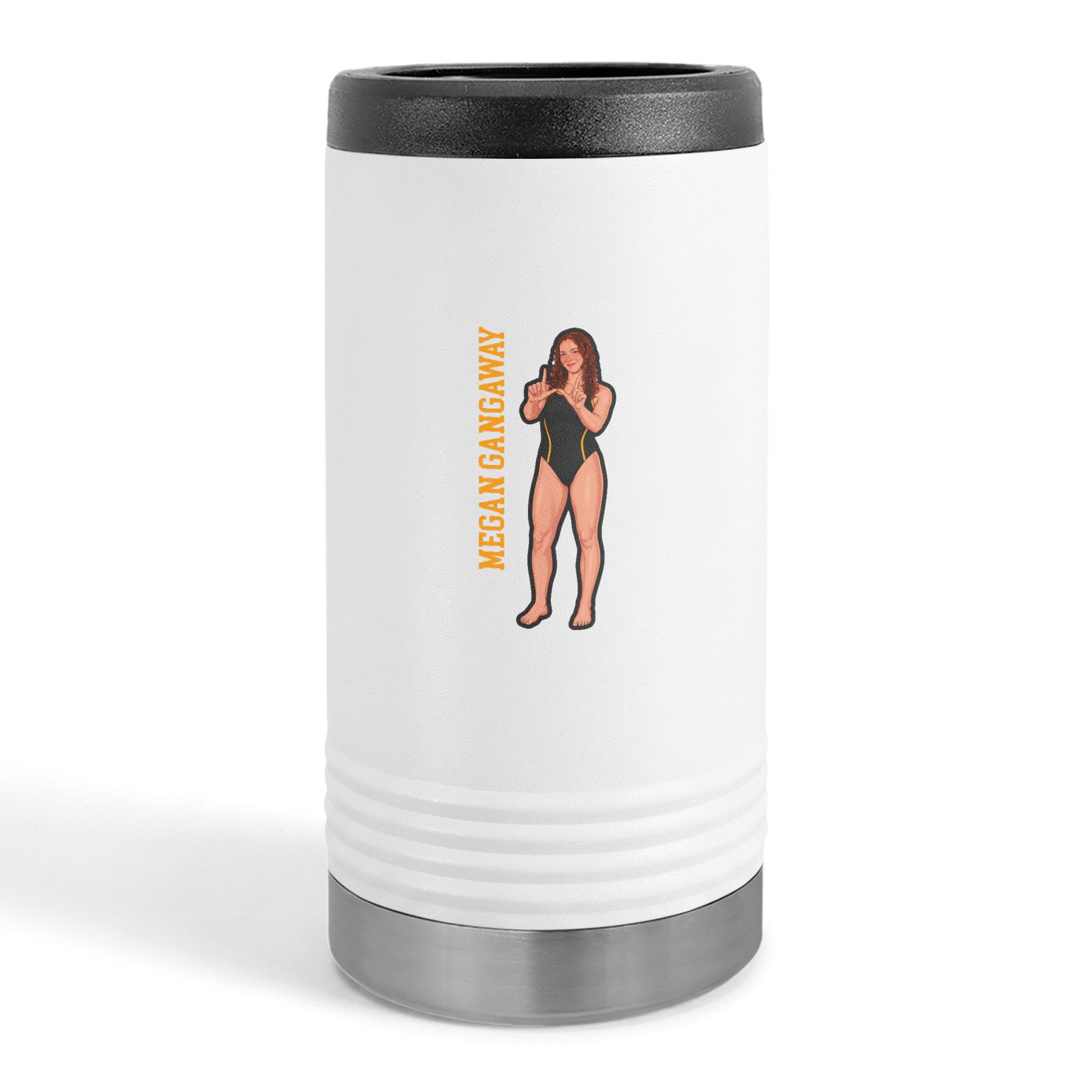 Slim Stainless Can Cooler — character_name_vertical in White