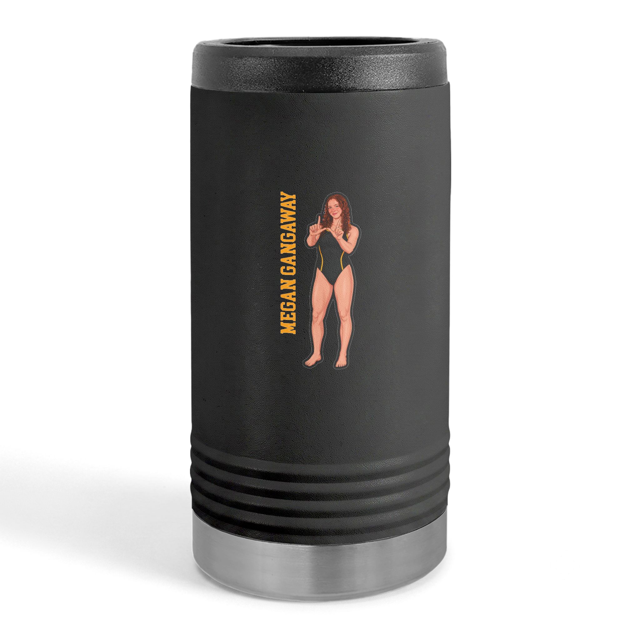 Slim Stainless Can Cooler — character_name_vertical in Black