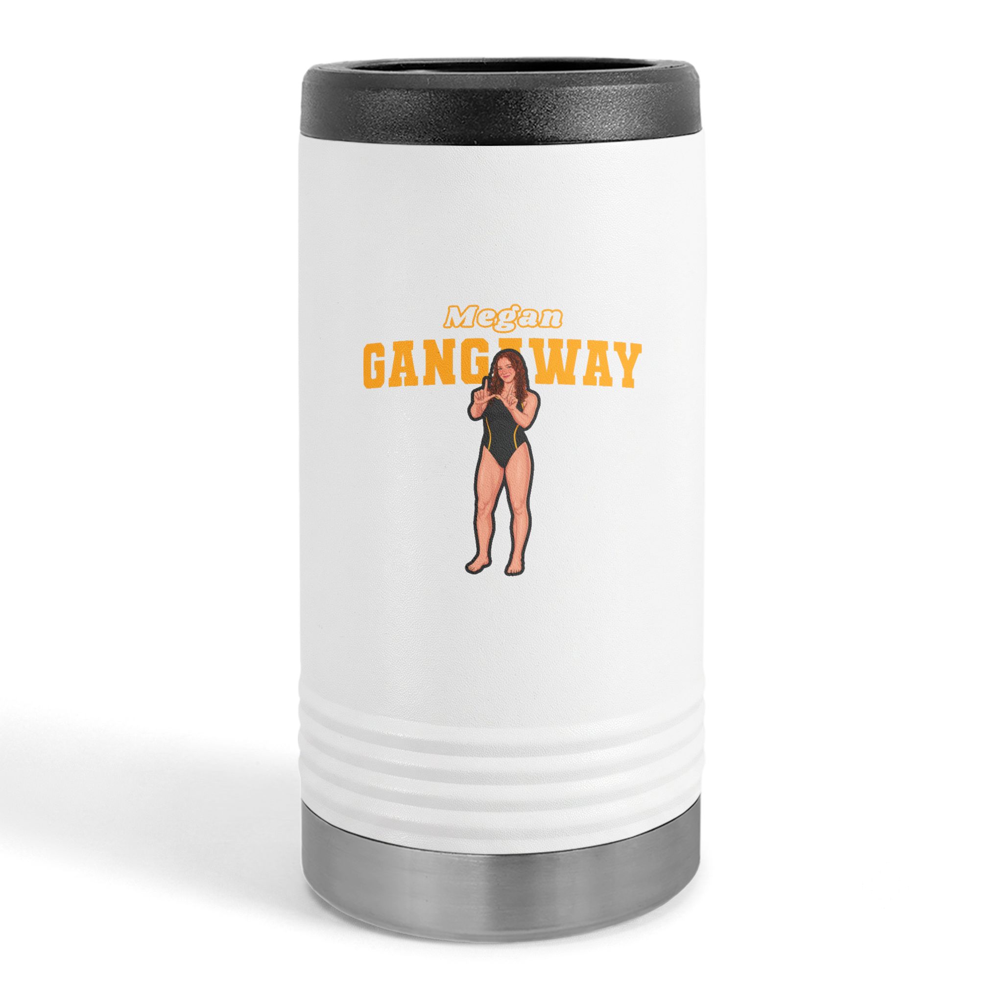 Slim Stainless Can Cooler — character_name_arch in White