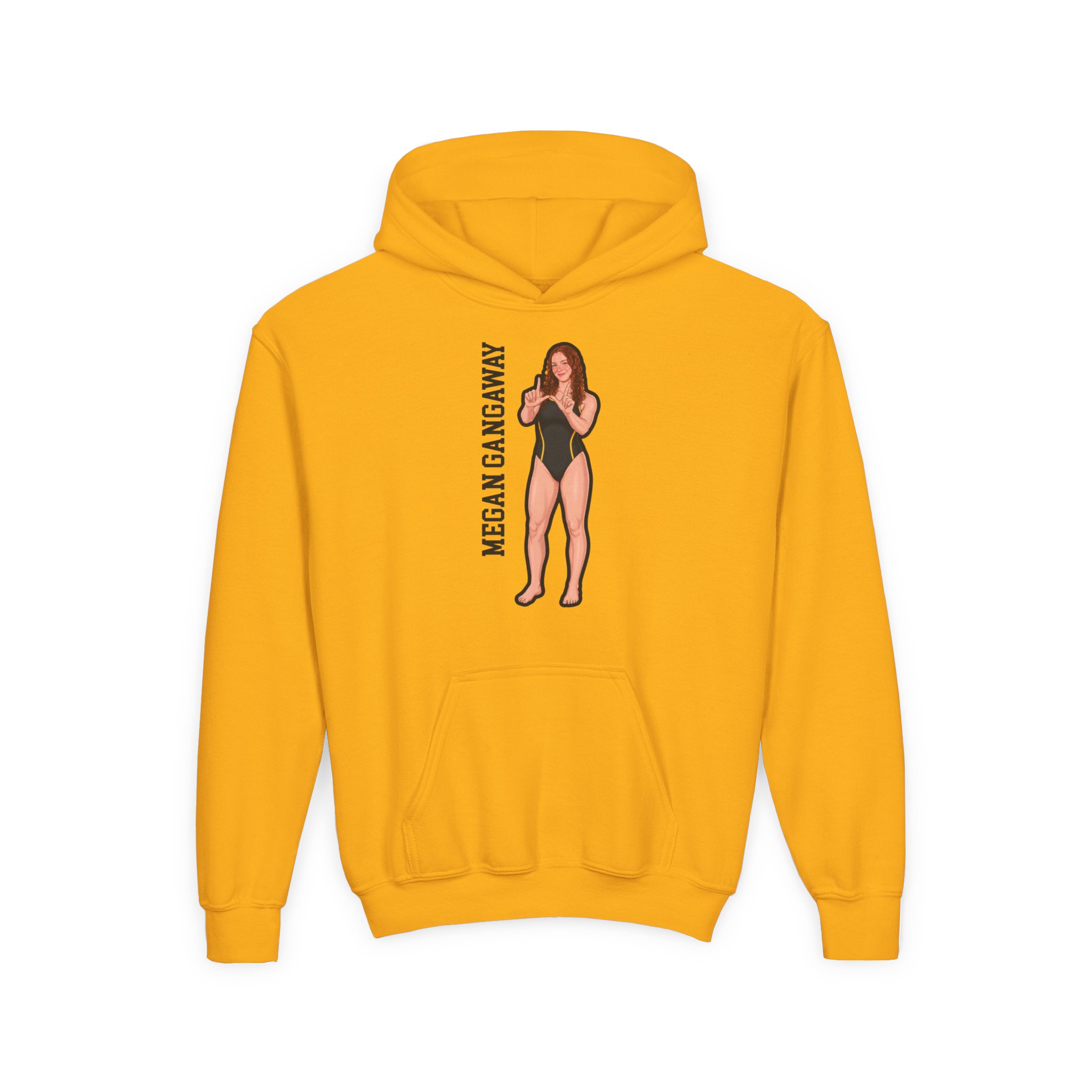 Youth Hoodie — character_name_vertical in Gold