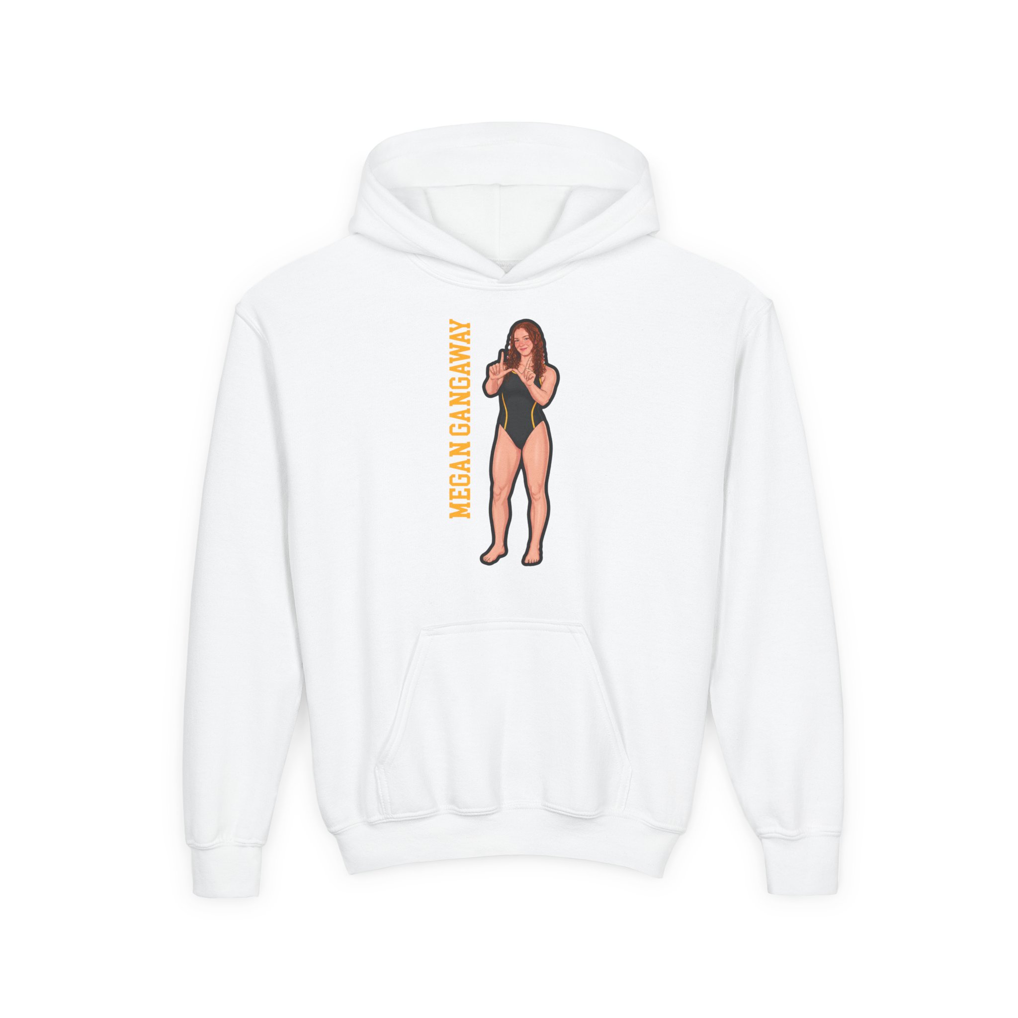 Youth Hoodie — character_name_vertical in White