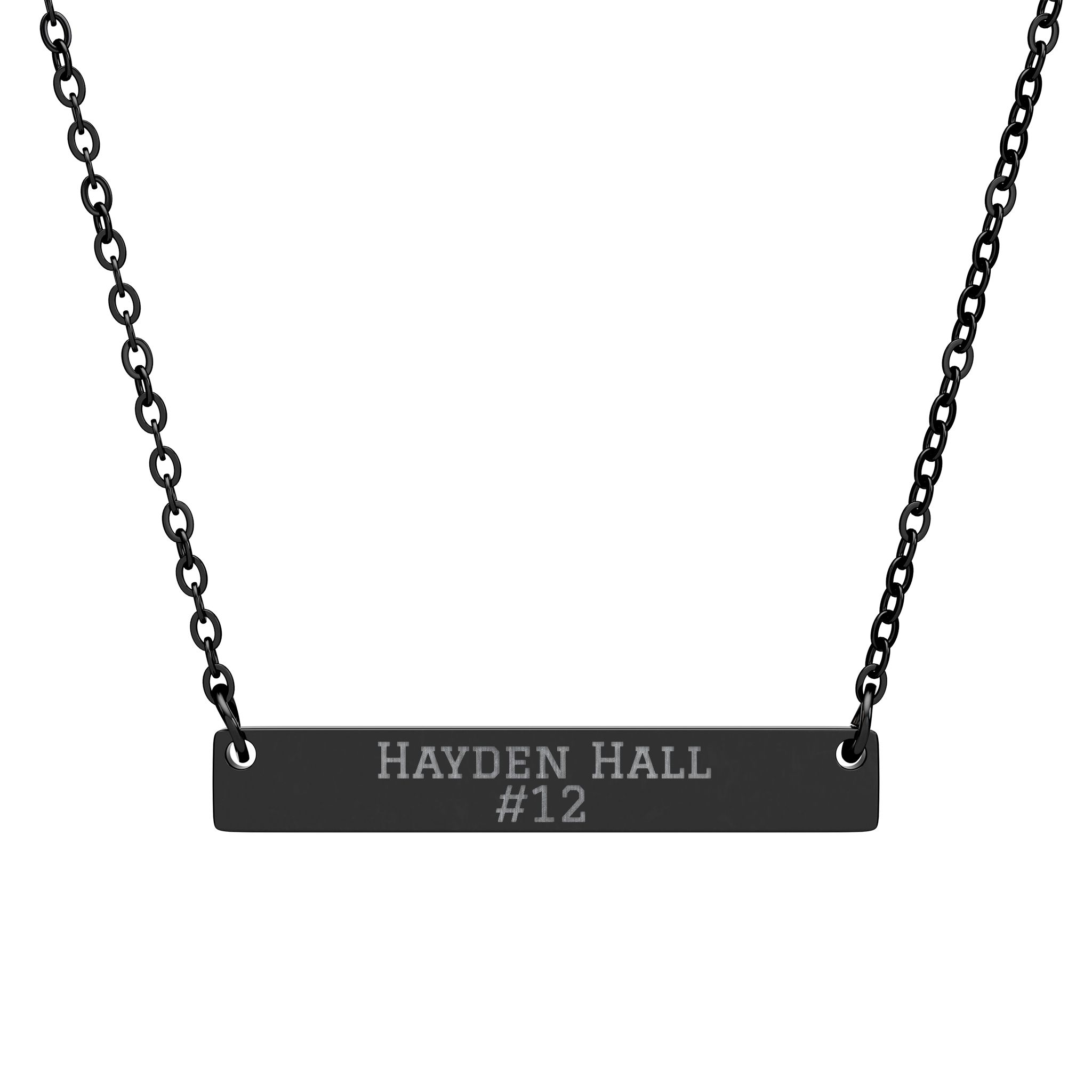 Engraved Bar Necklace — Name & Number in Black
