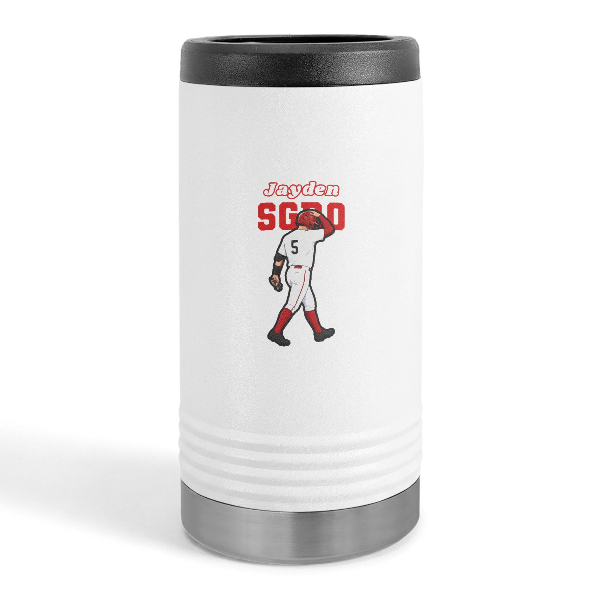 Slim Stainless Can Cooler — character_name_arch in White