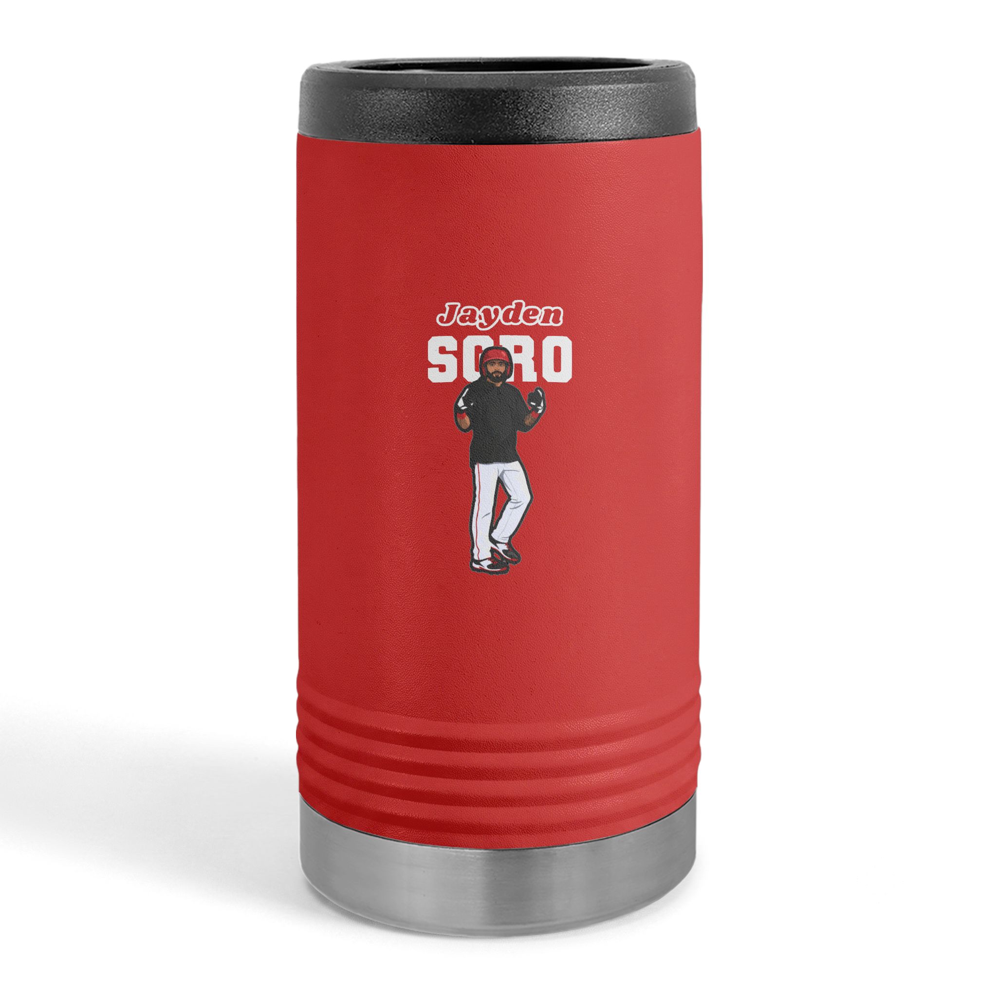 Slim Stainless Can Cooler — character_name_arch in Red