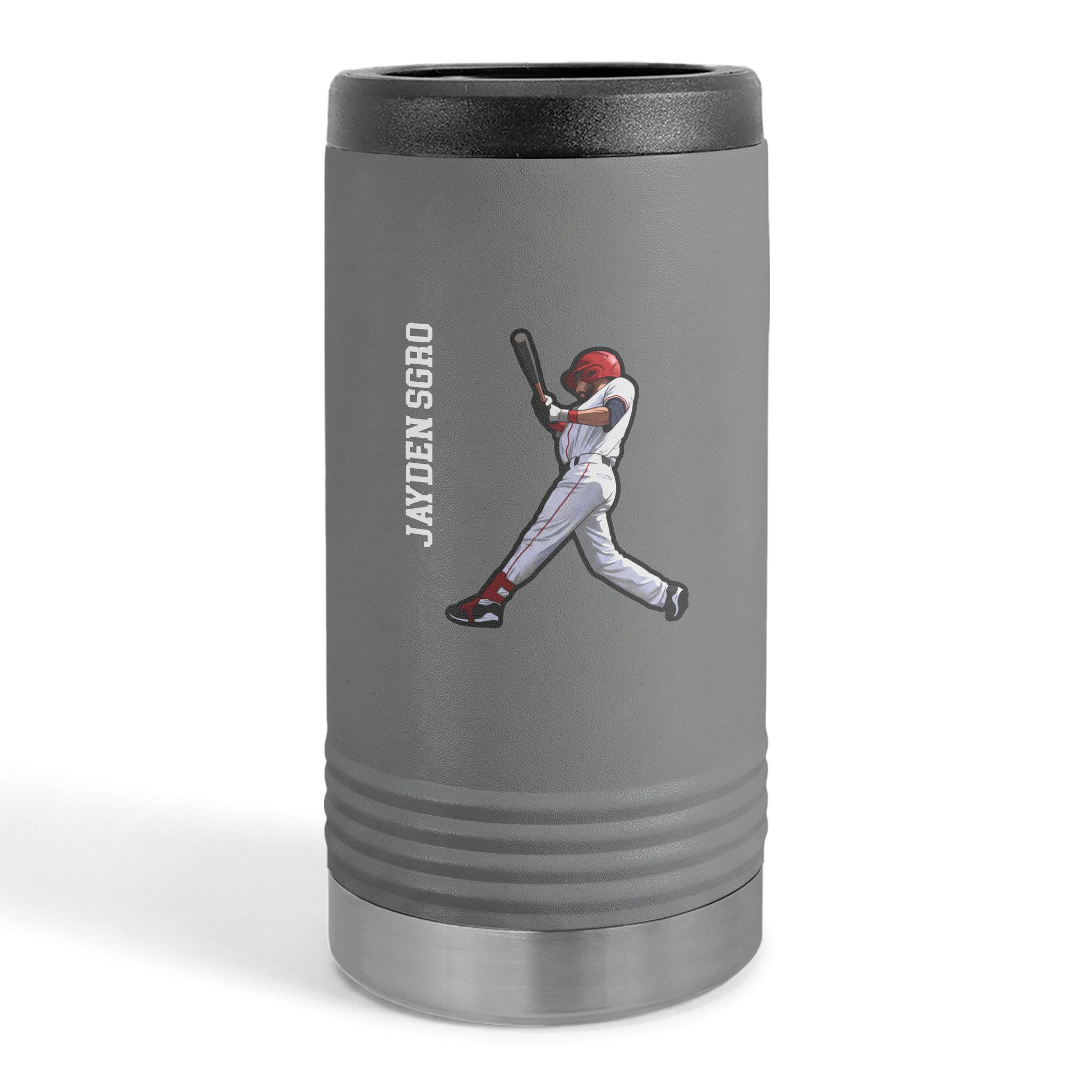 Slim Stainless Can Cooler — character_name_vertical in Grey