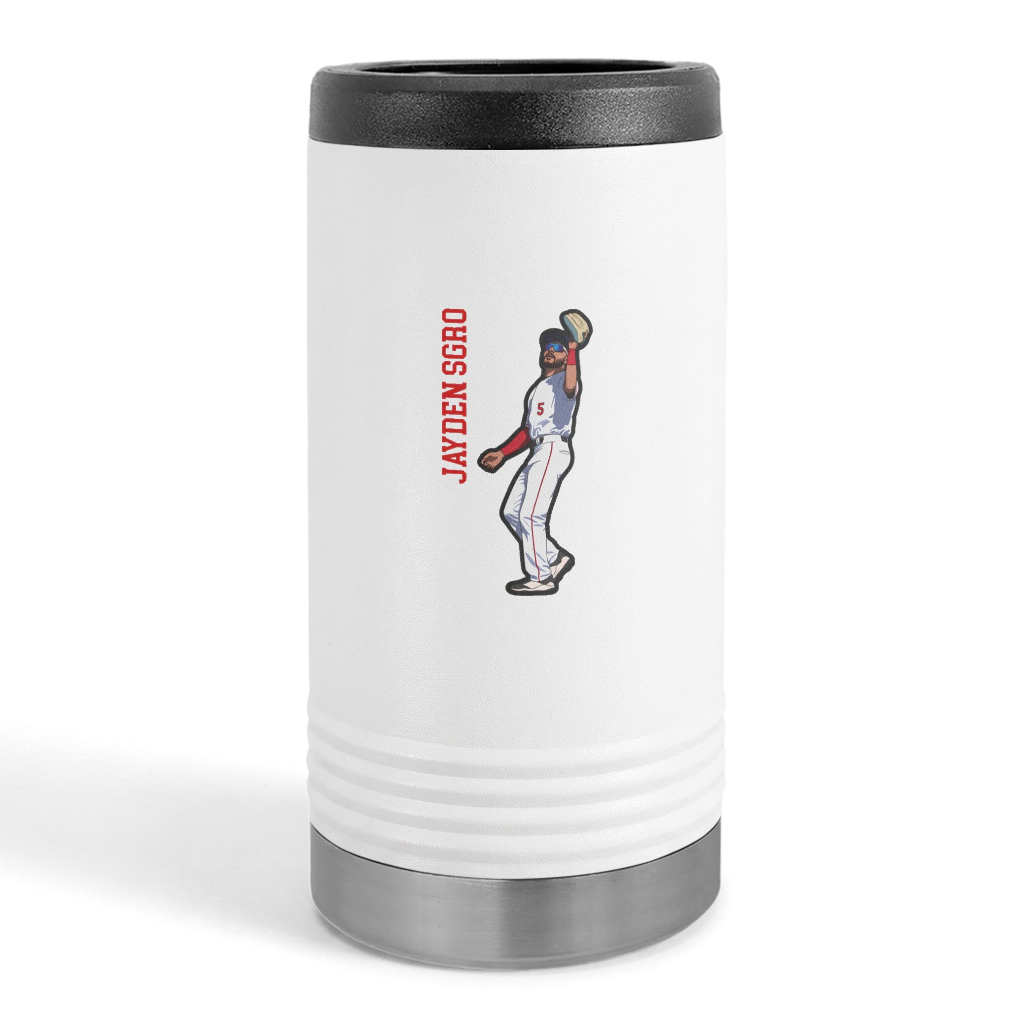 Slim Stainless Can Cooler — character_name_vertical in White