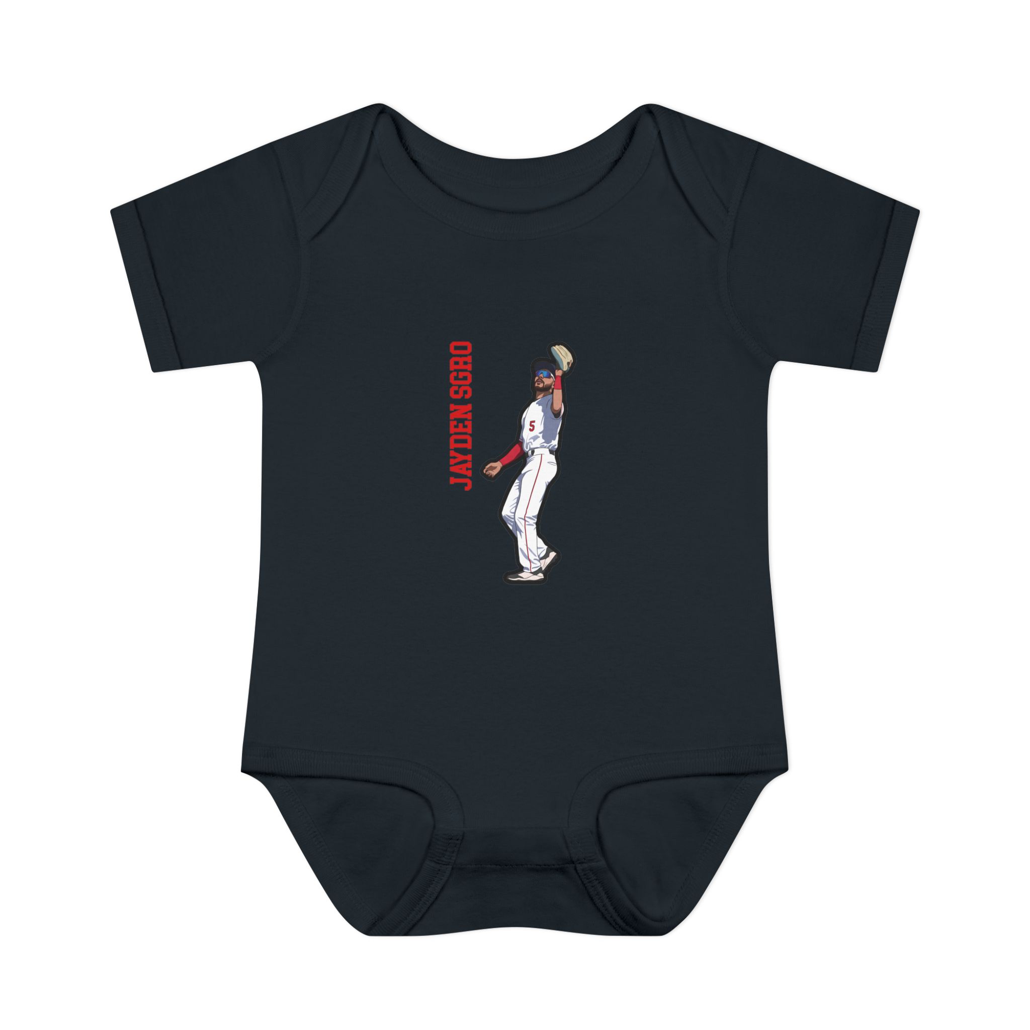 Baby Onesie — character_name_vertical in Black