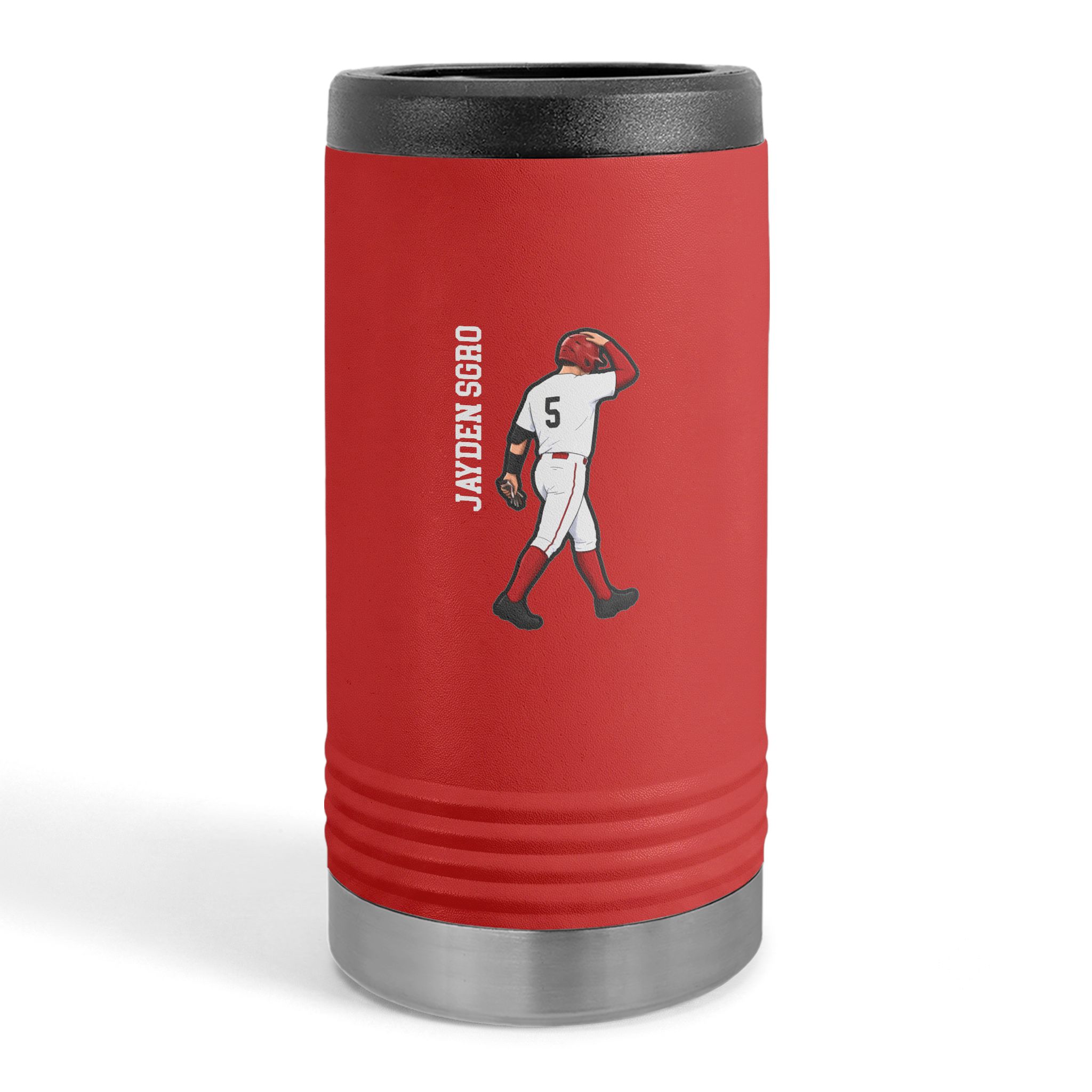 Slim Stainless Can Cooler — character_name_vertical in Red