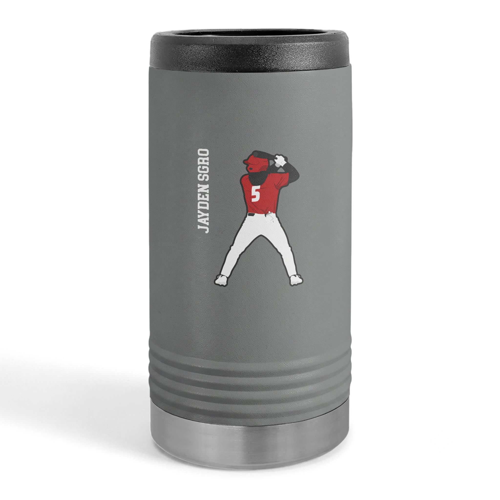Slim Stainless Can Cooler — character_name_vertical in Grey