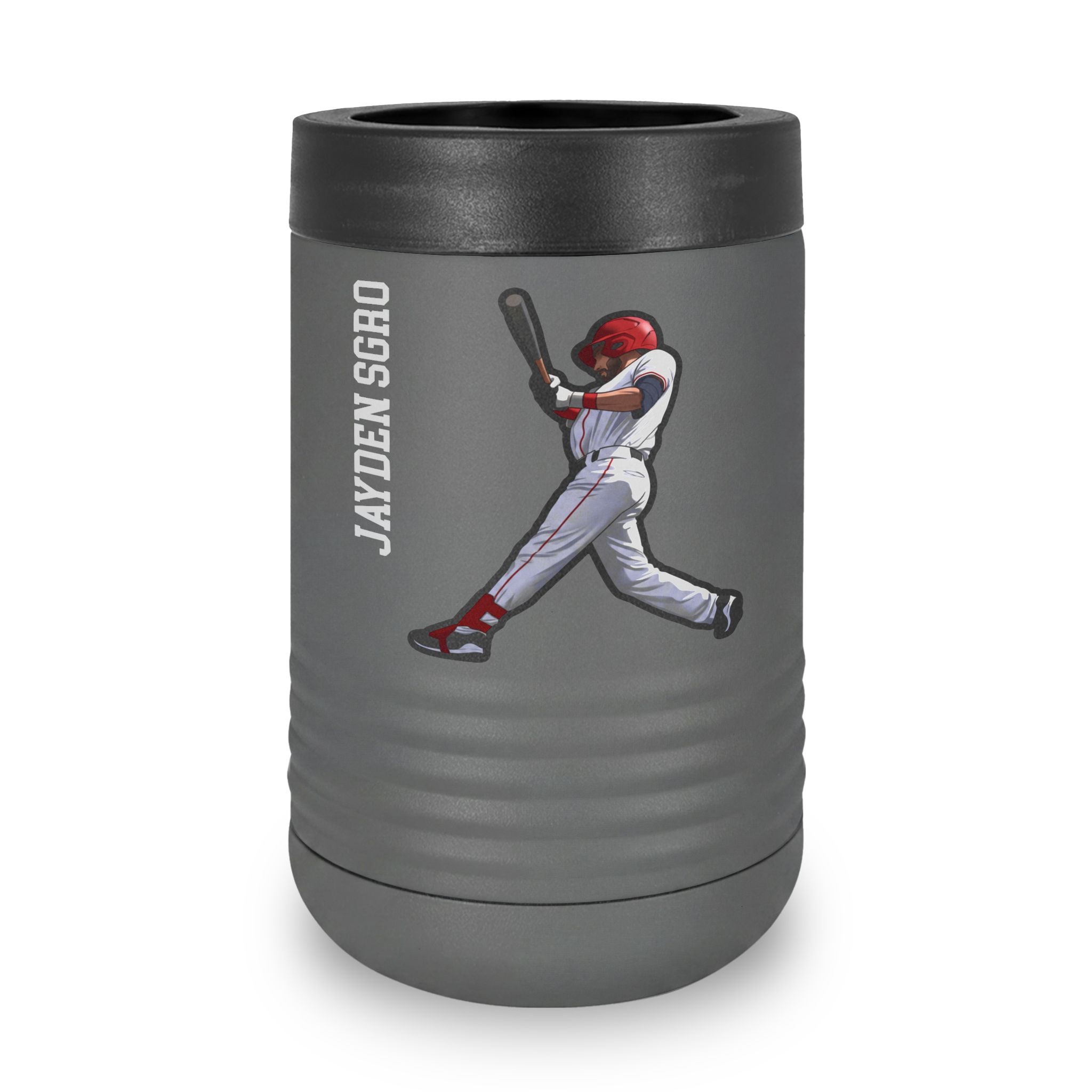 Stainless Can Cooler — character_name_vertical in Grey