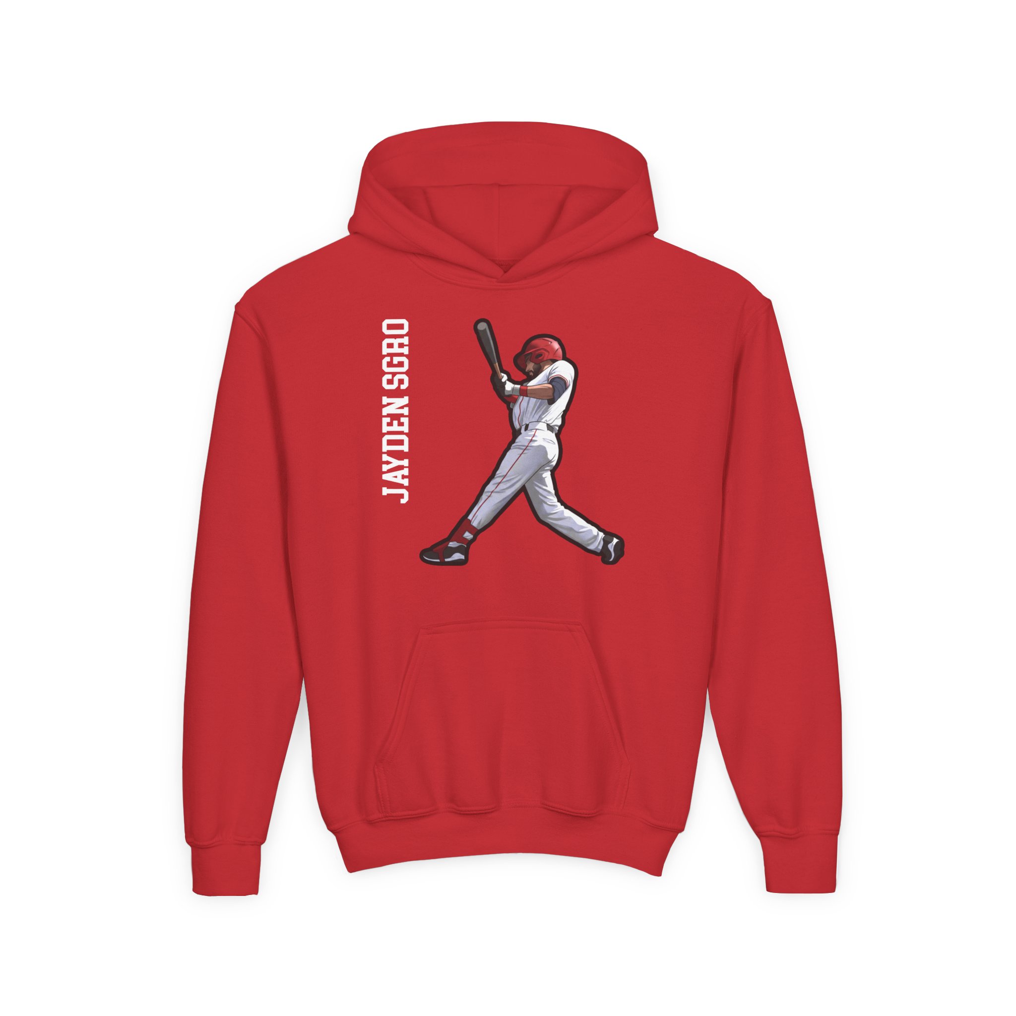 Youth Hoodie — character_name_vertical in Red