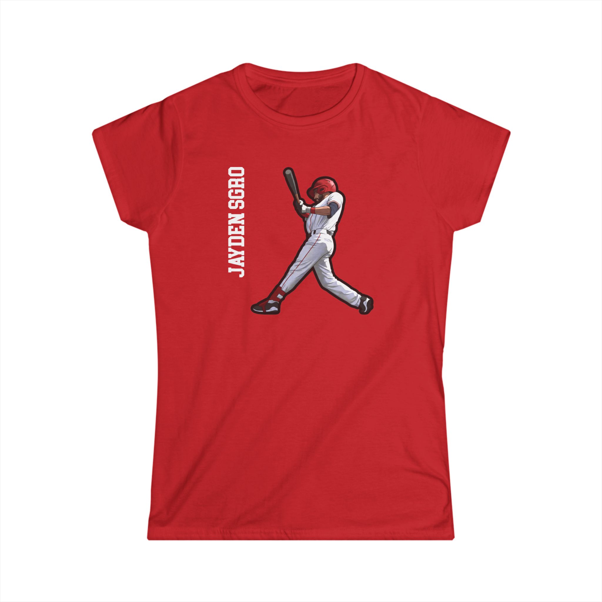 Women's Softstyle Tee — character_name_vertical in Red