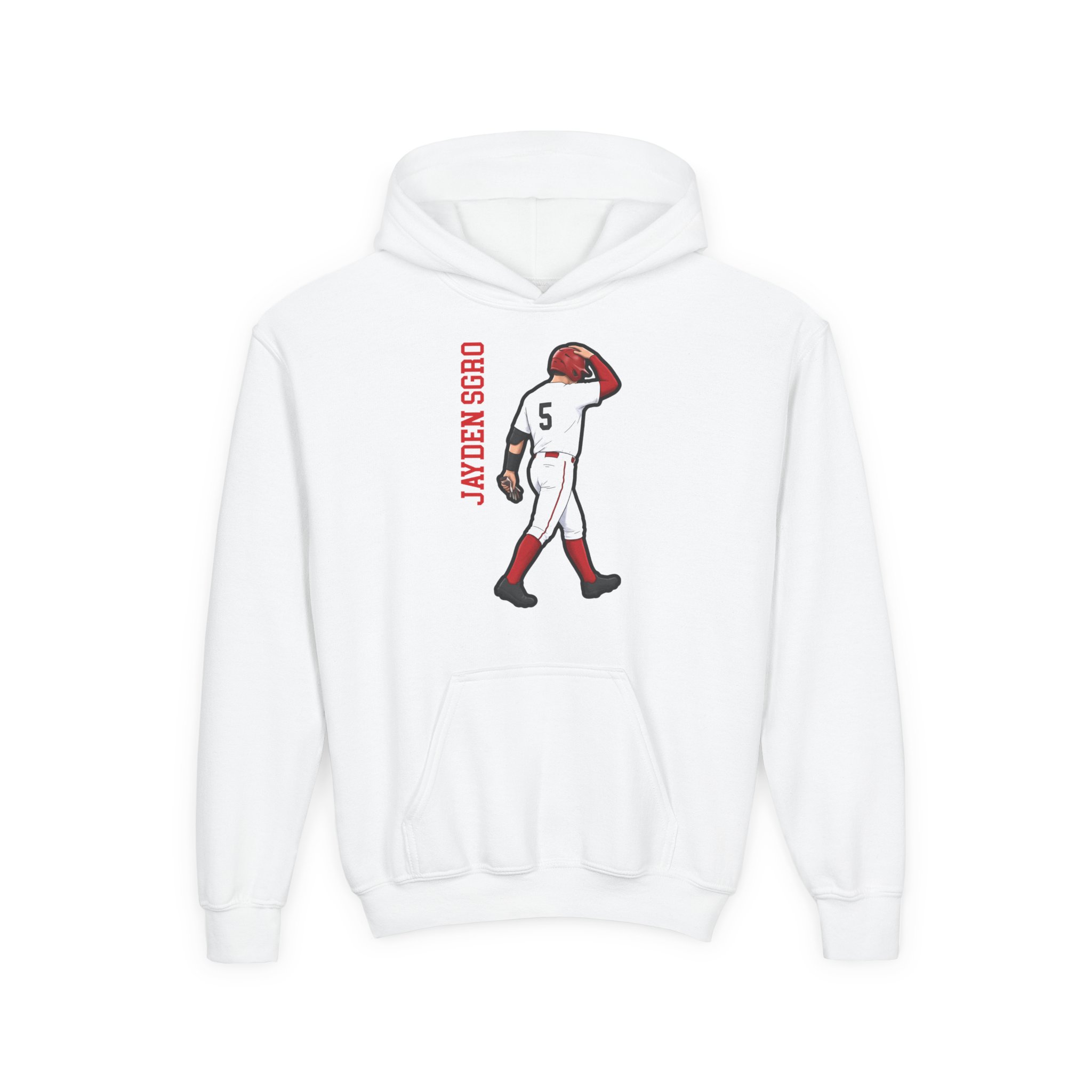 Youth Hoodie — character_name_vertical in White