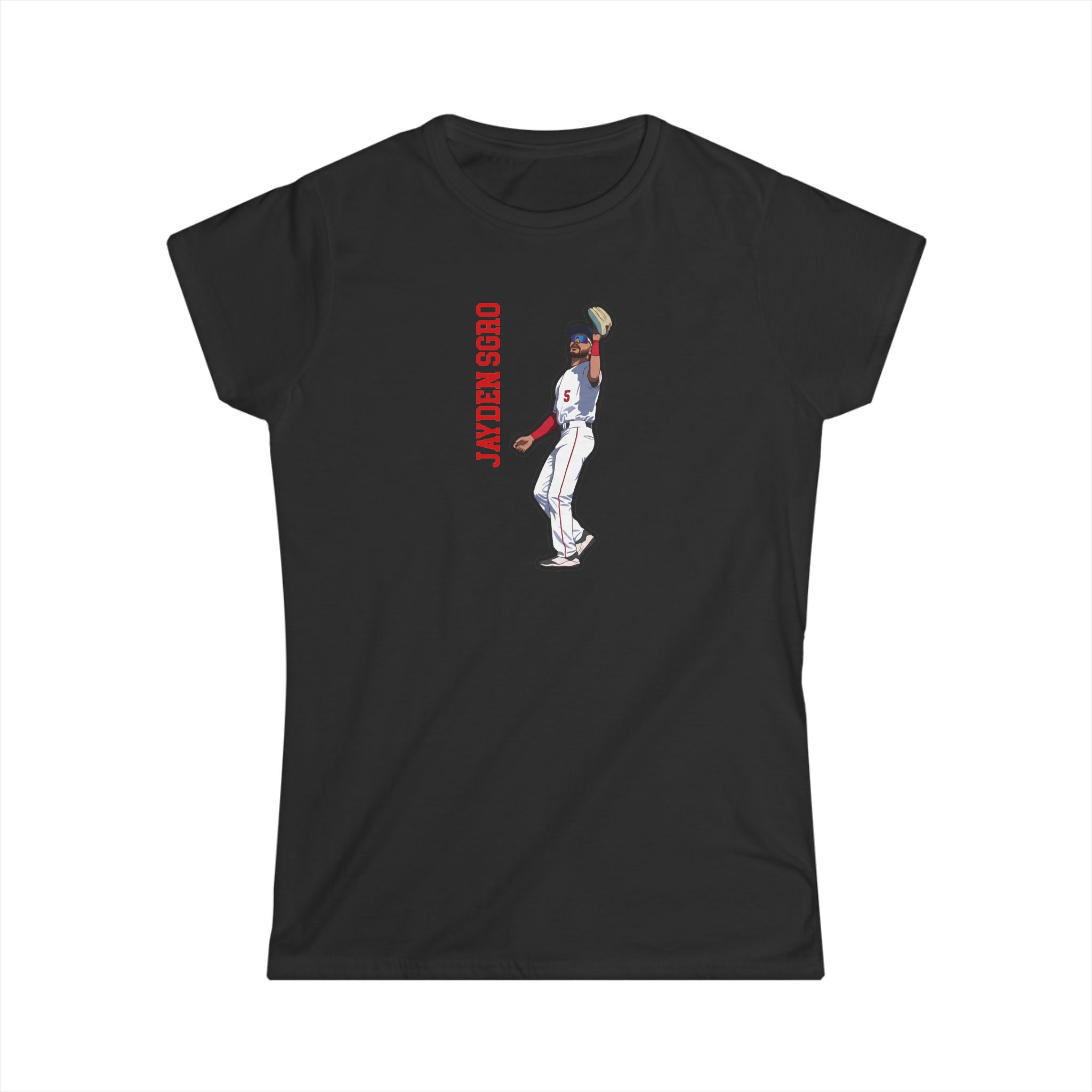 Women's Softstyle Tee — character_name_vertical in Black