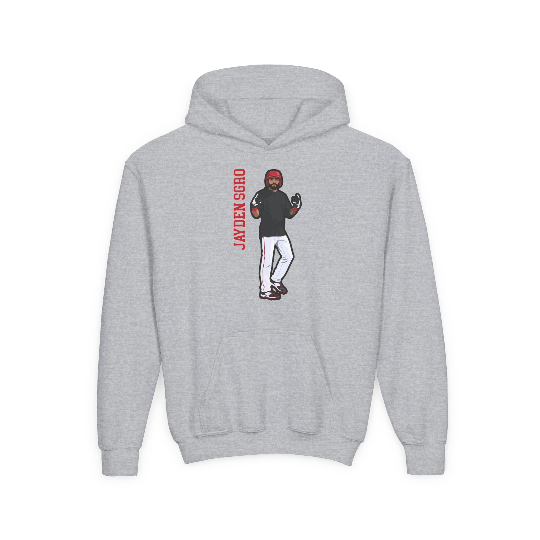 Youth Hoodie — character_name_vertical in Grey