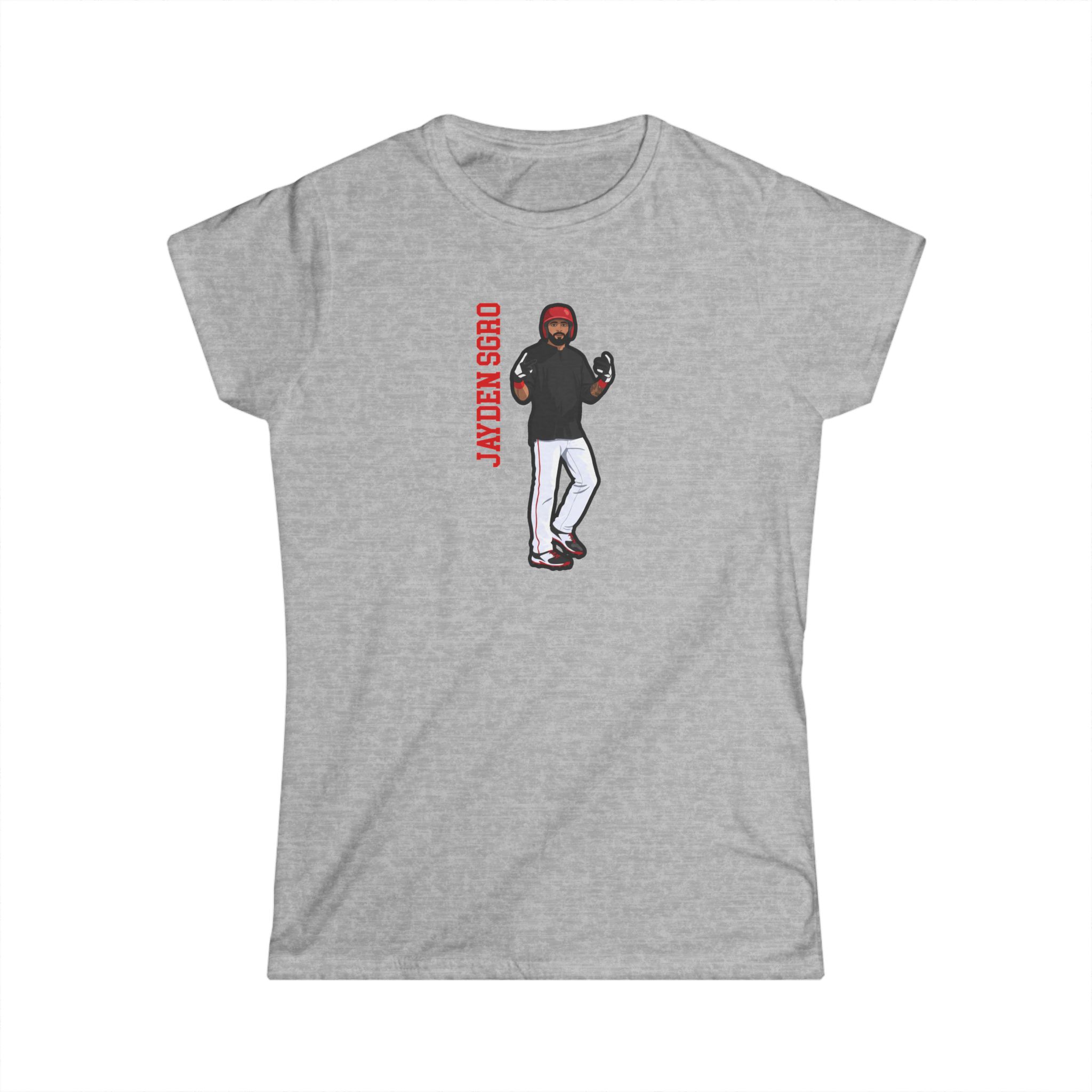 Women's Softstyle Tee — character_name_vertical in Grey