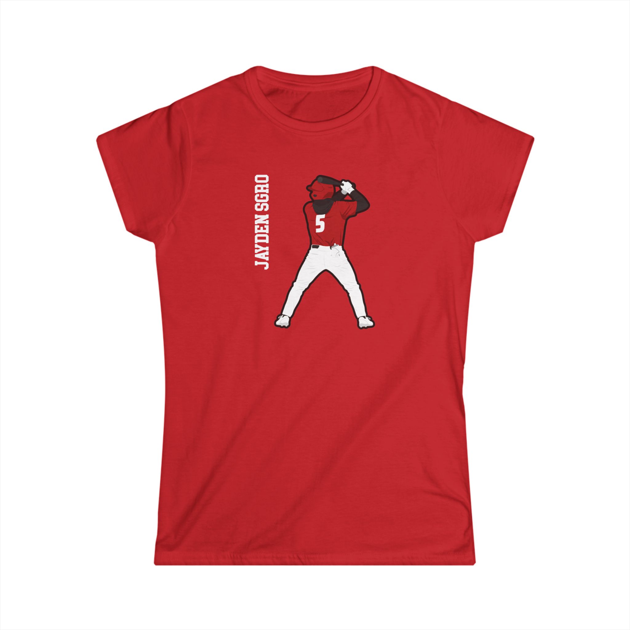 Women's Softstyle Tee — character_name_vertical in Red