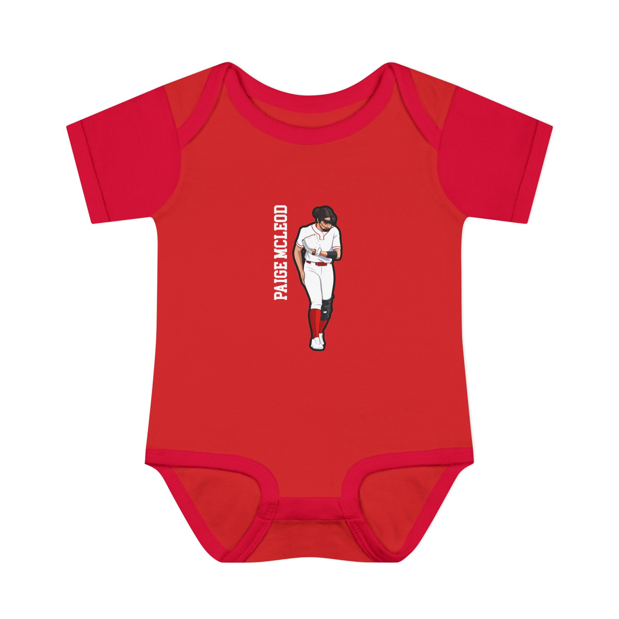 Baby Onesie — character_name_vertical in Red