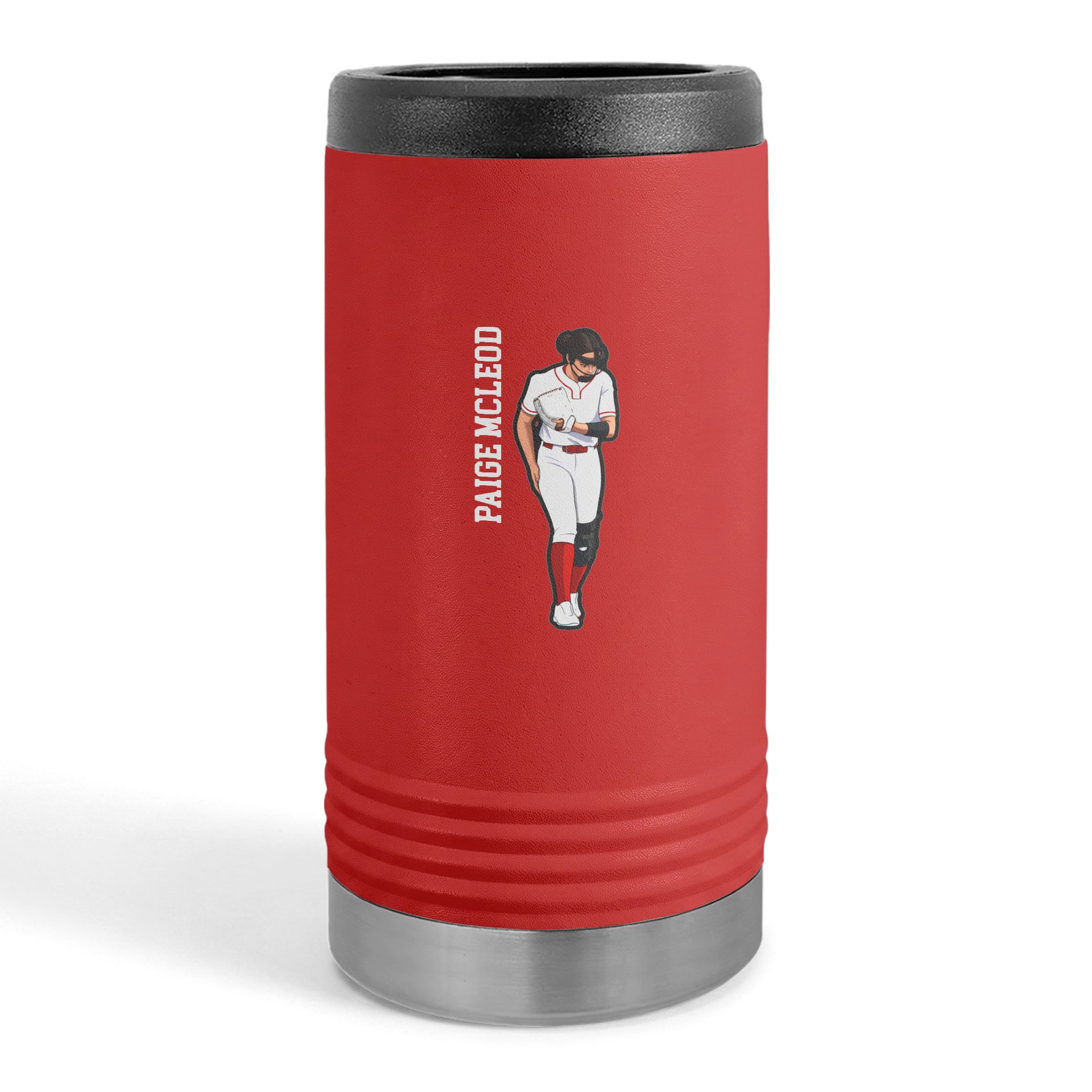 Slim Stainless Can Cooler — character_name_vertical in Red