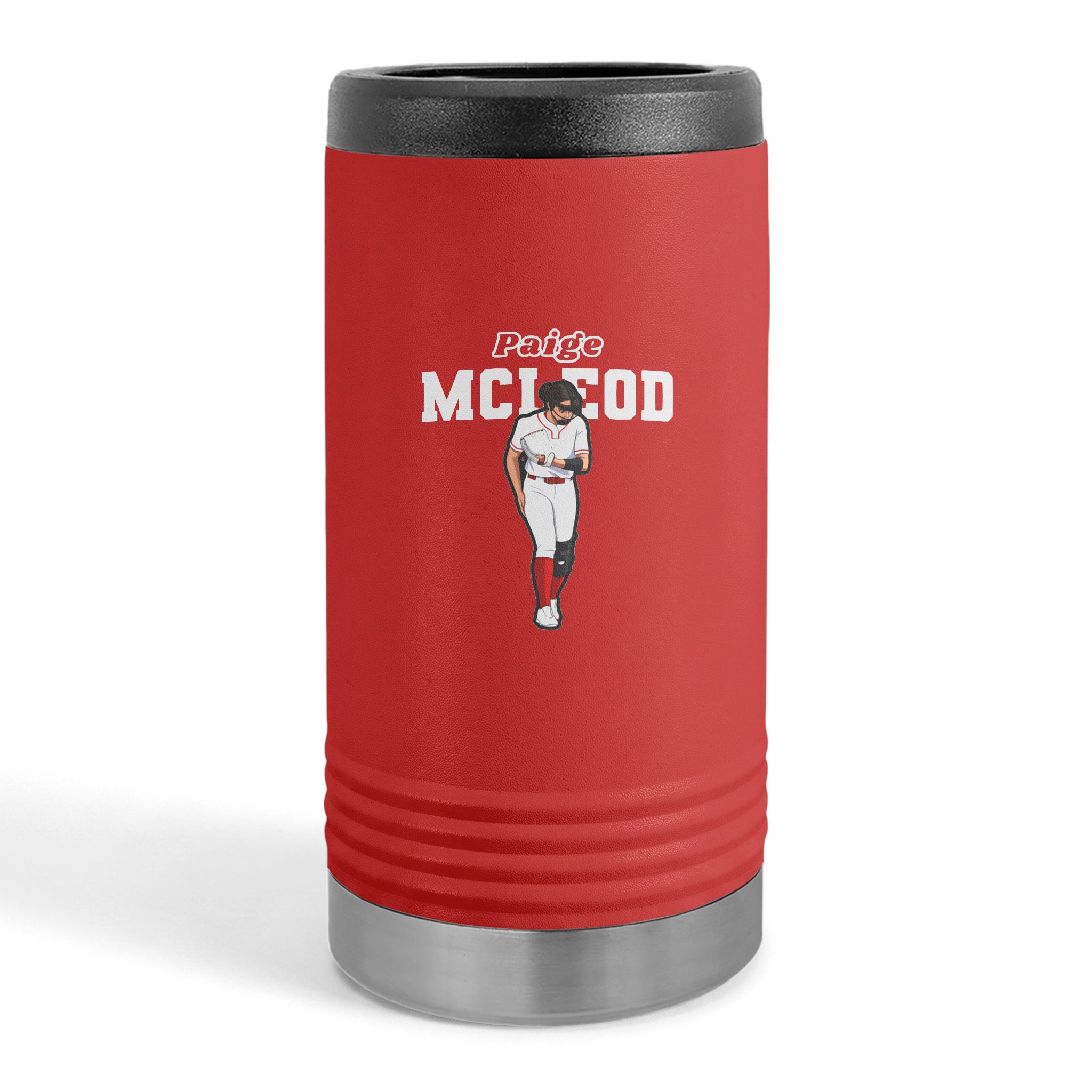Slim Stainless Can Cooler — character_name_arch in Red