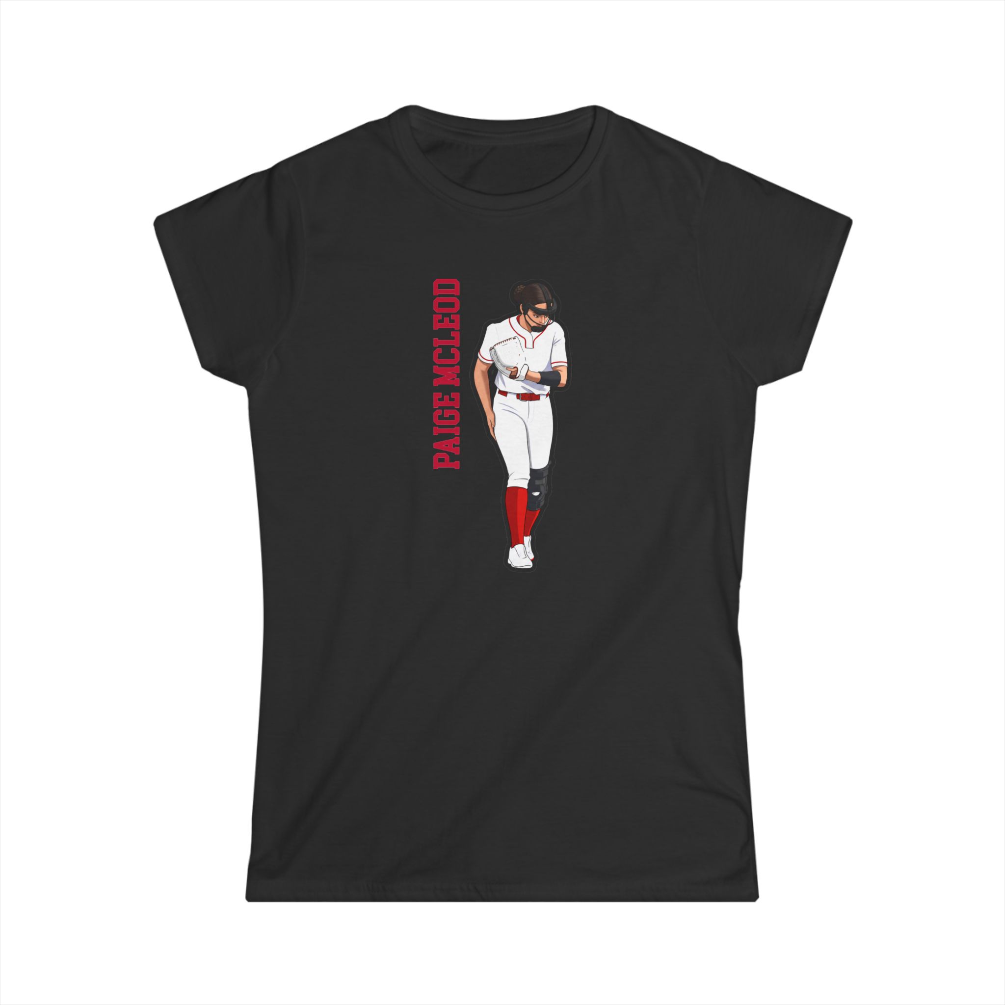 Women's Softstyle Tee — character_name_vertical in Black