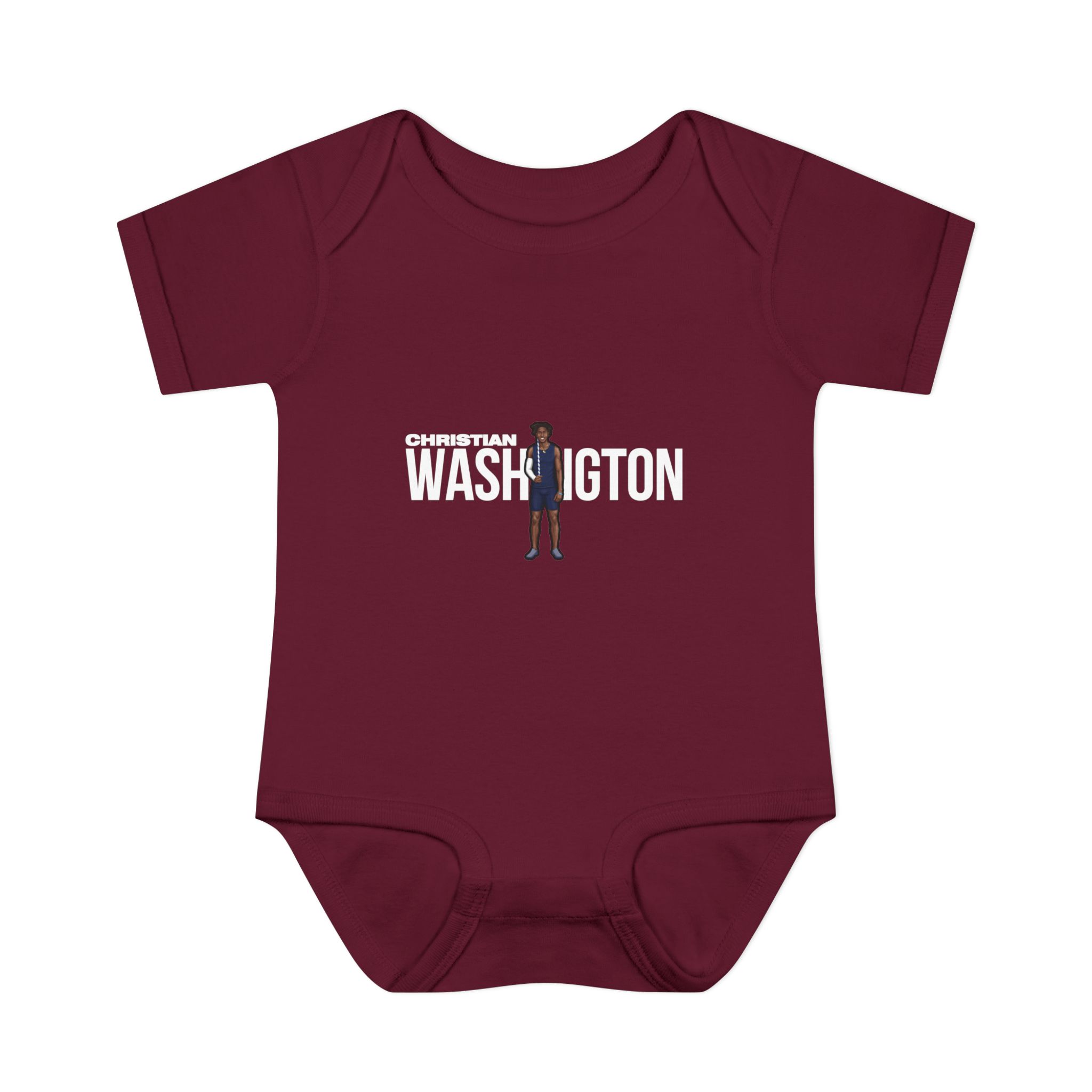 Baby Onesie — character_player_name in Maroon