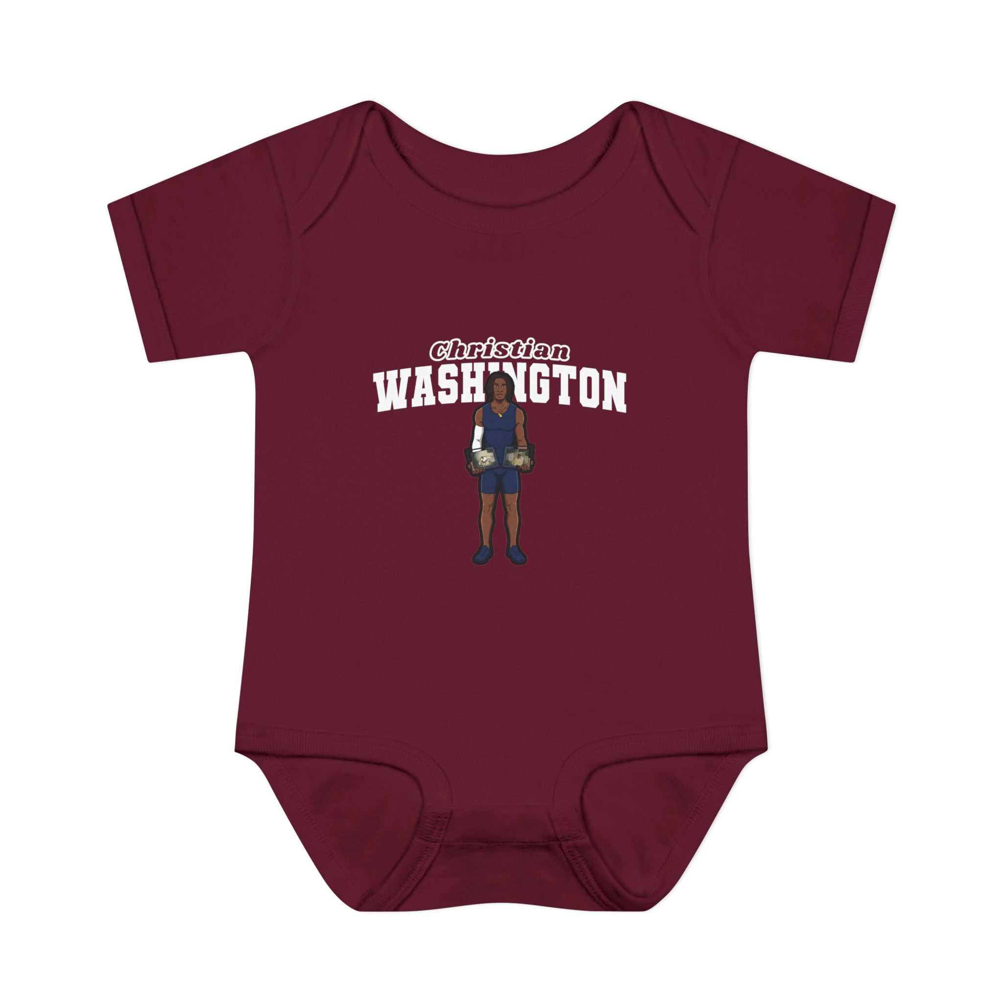 Baby Onesie — character_name_arch in Maroon