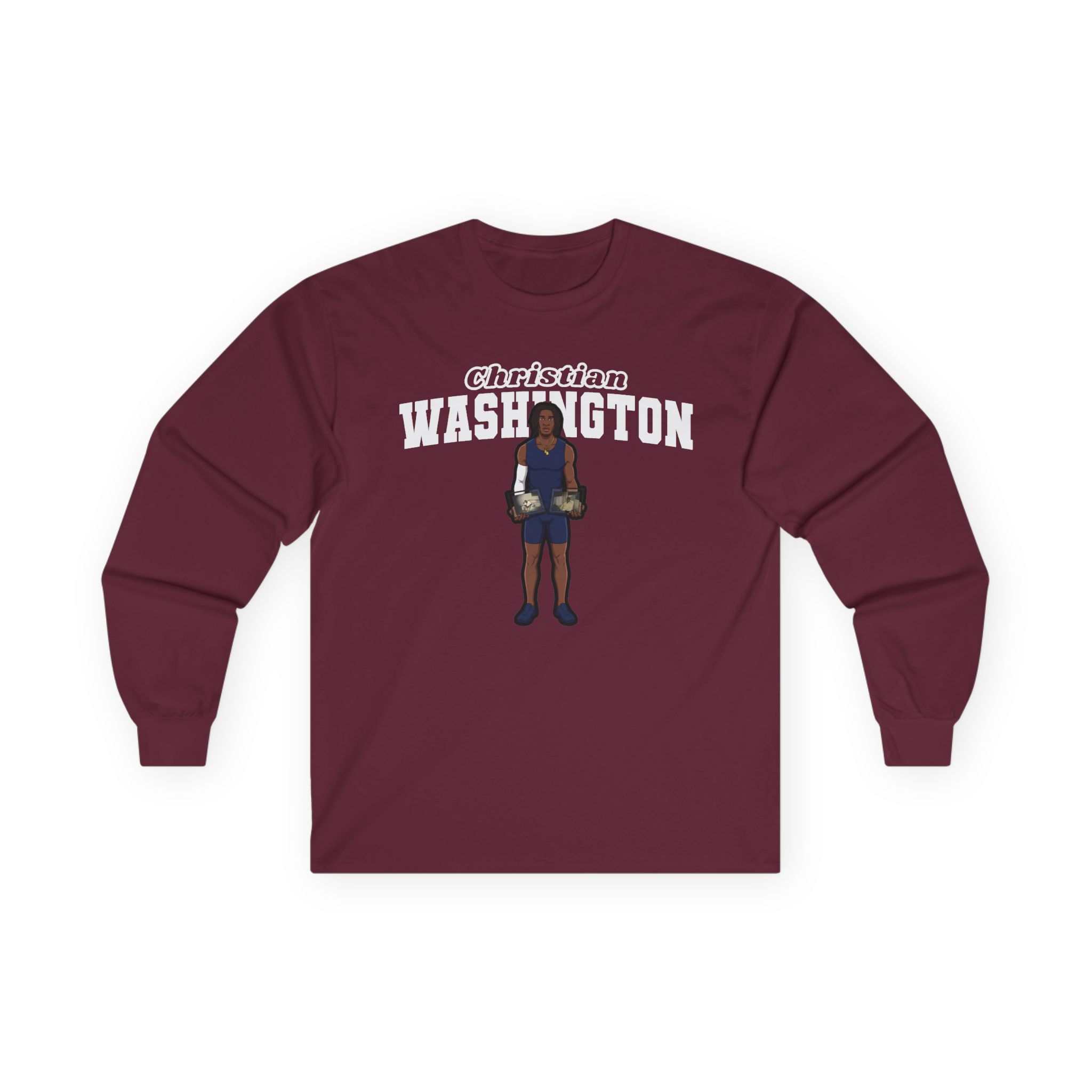 Long Sleeve Tee — character_name_arch in Maroon