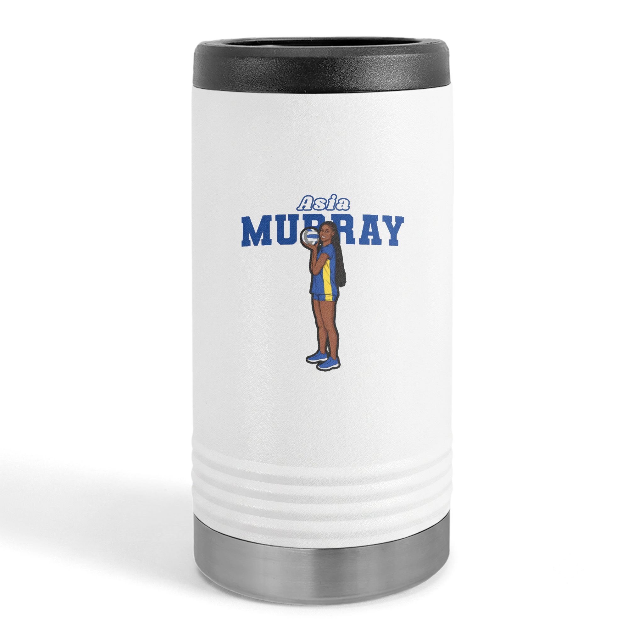 Slim Stainless Can Cooler — character_name_arch in White