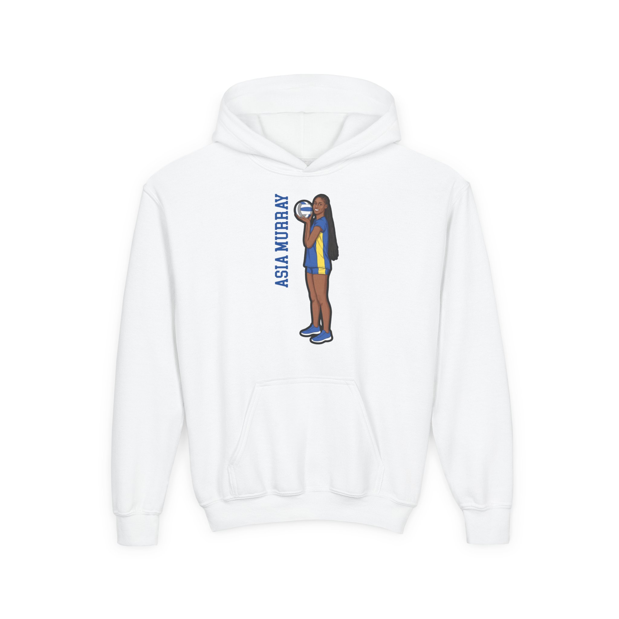 Youth Hoodie — character_name_vertical in White