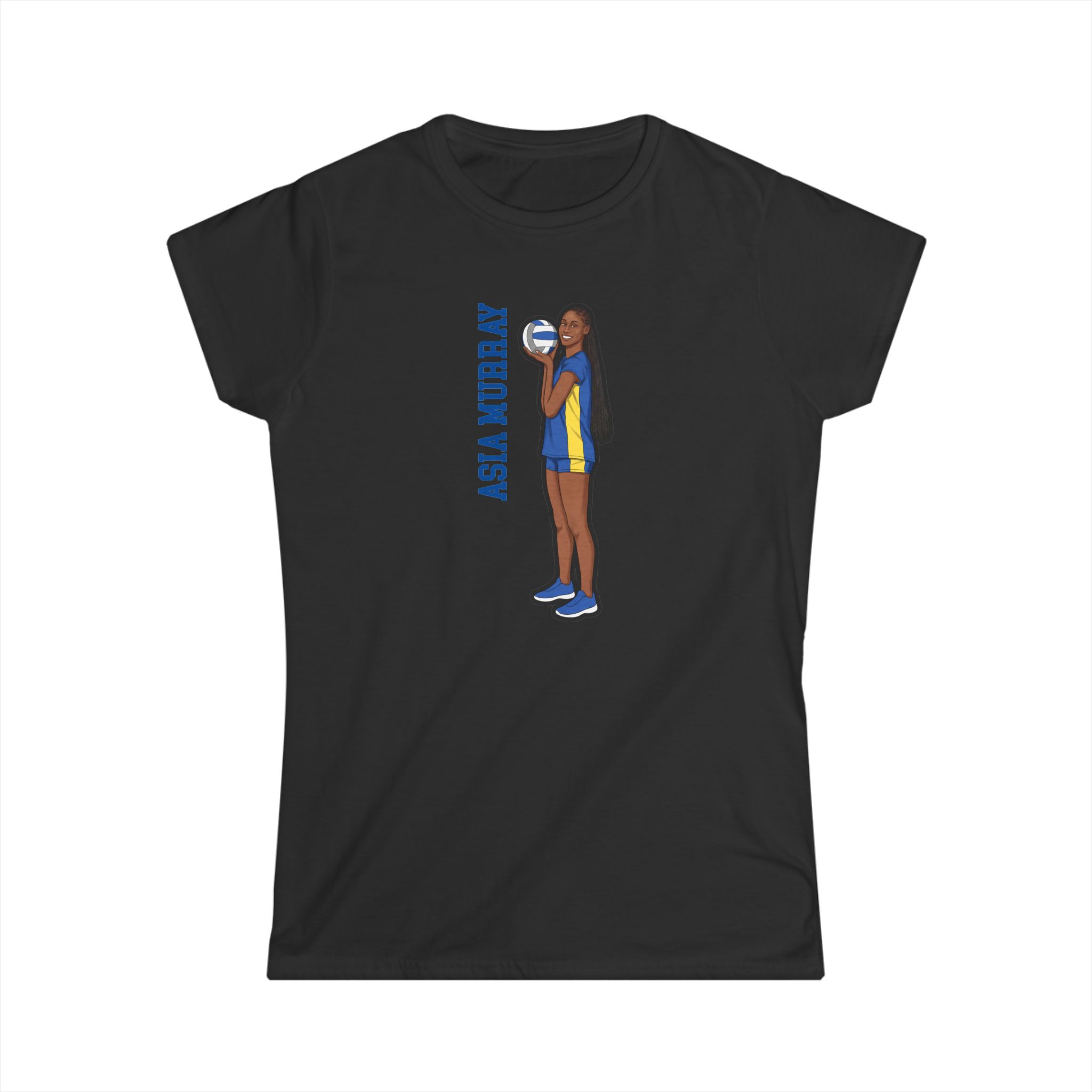 Women's Softstyle Tee — character_name_vertical in Black
