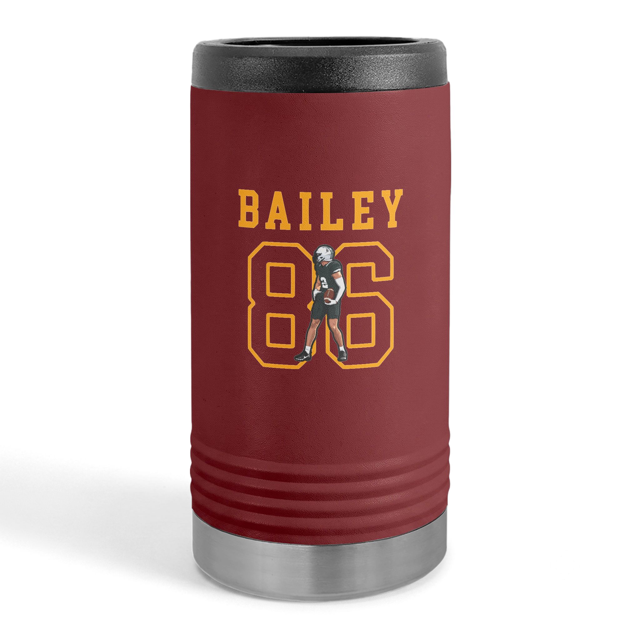 Slim Stainless Can Cooler — character_shirsey in Maroon