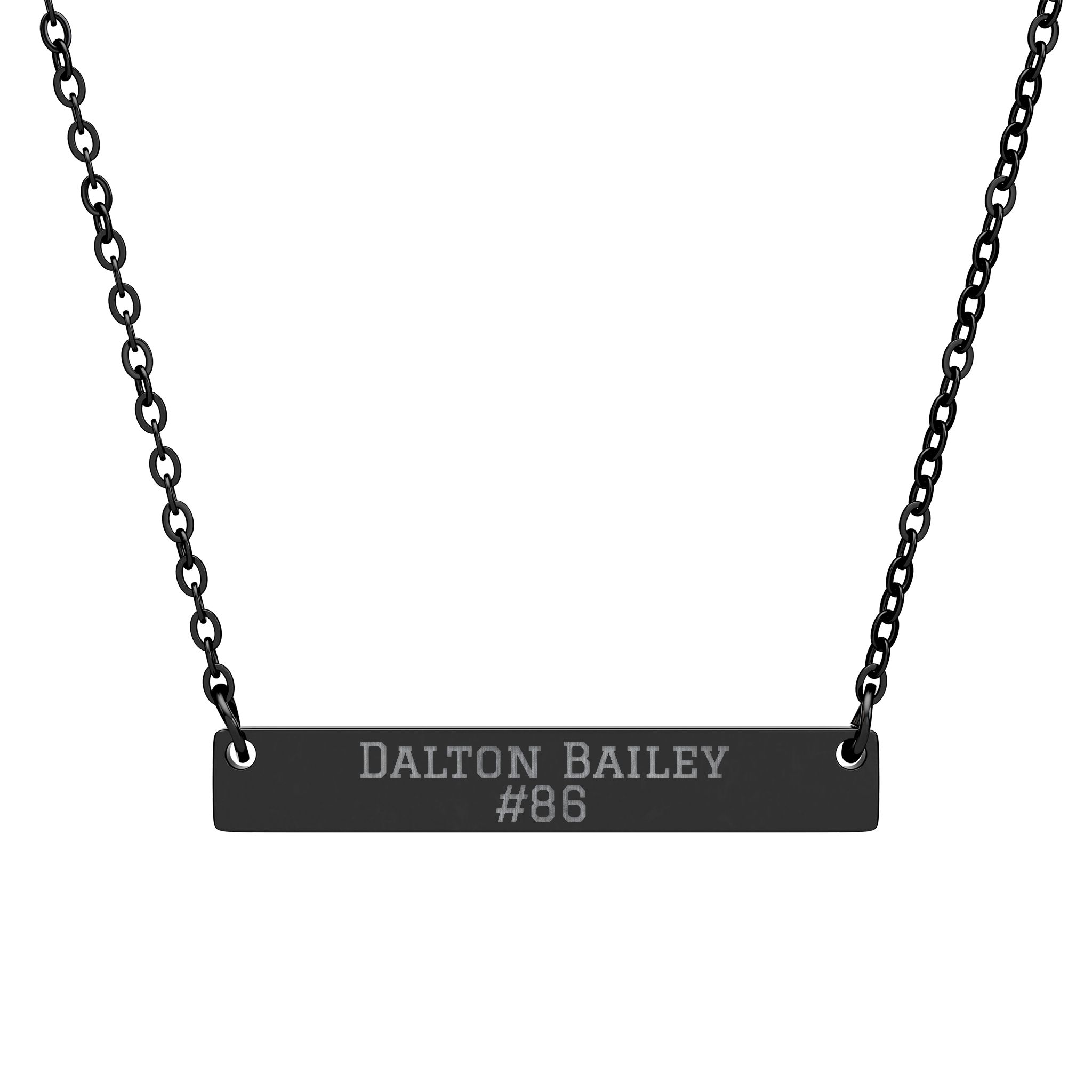 Engraved Bar Necklace — Name & Number in Black