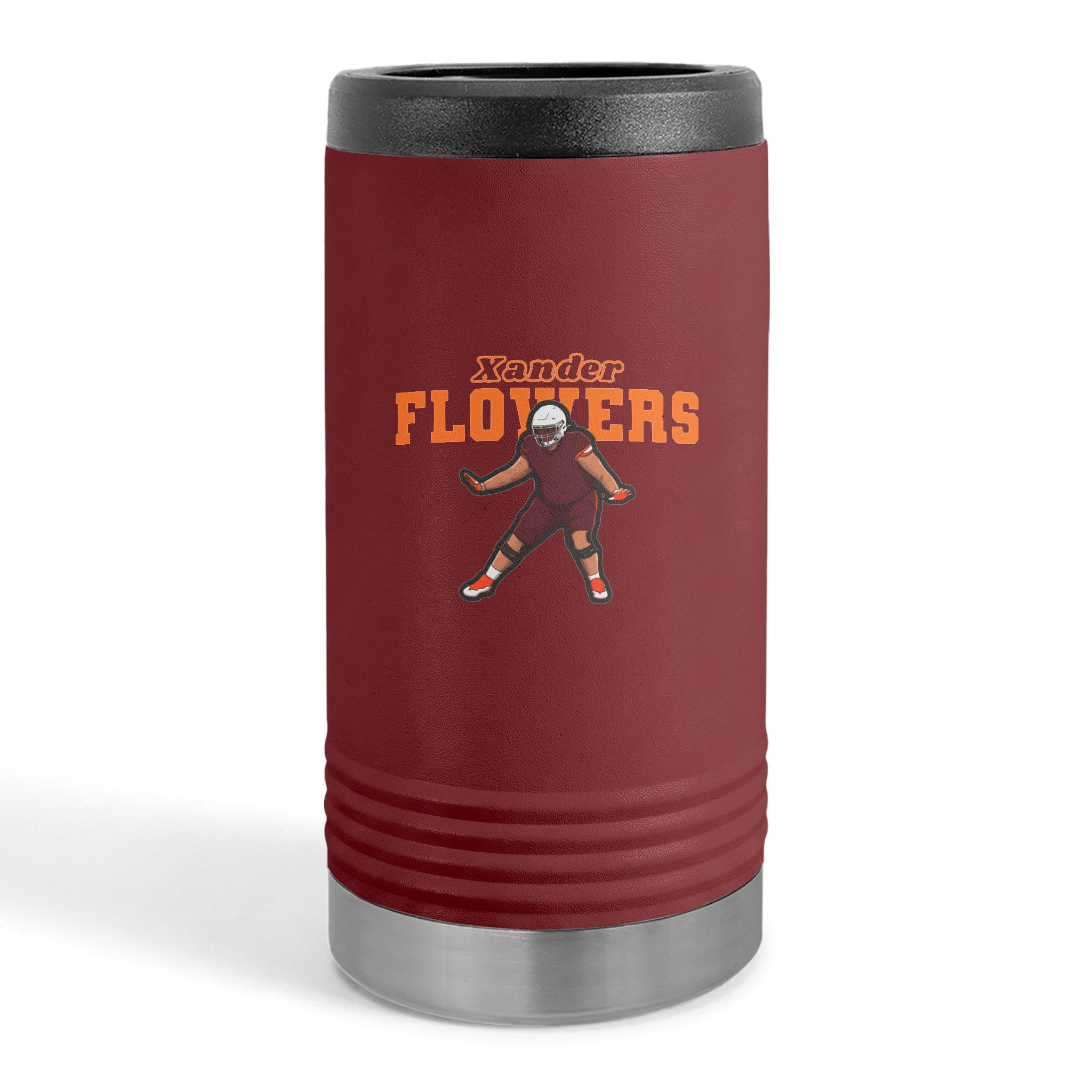 Slim Stainless Can Cooler — character_name_arch in Maroon