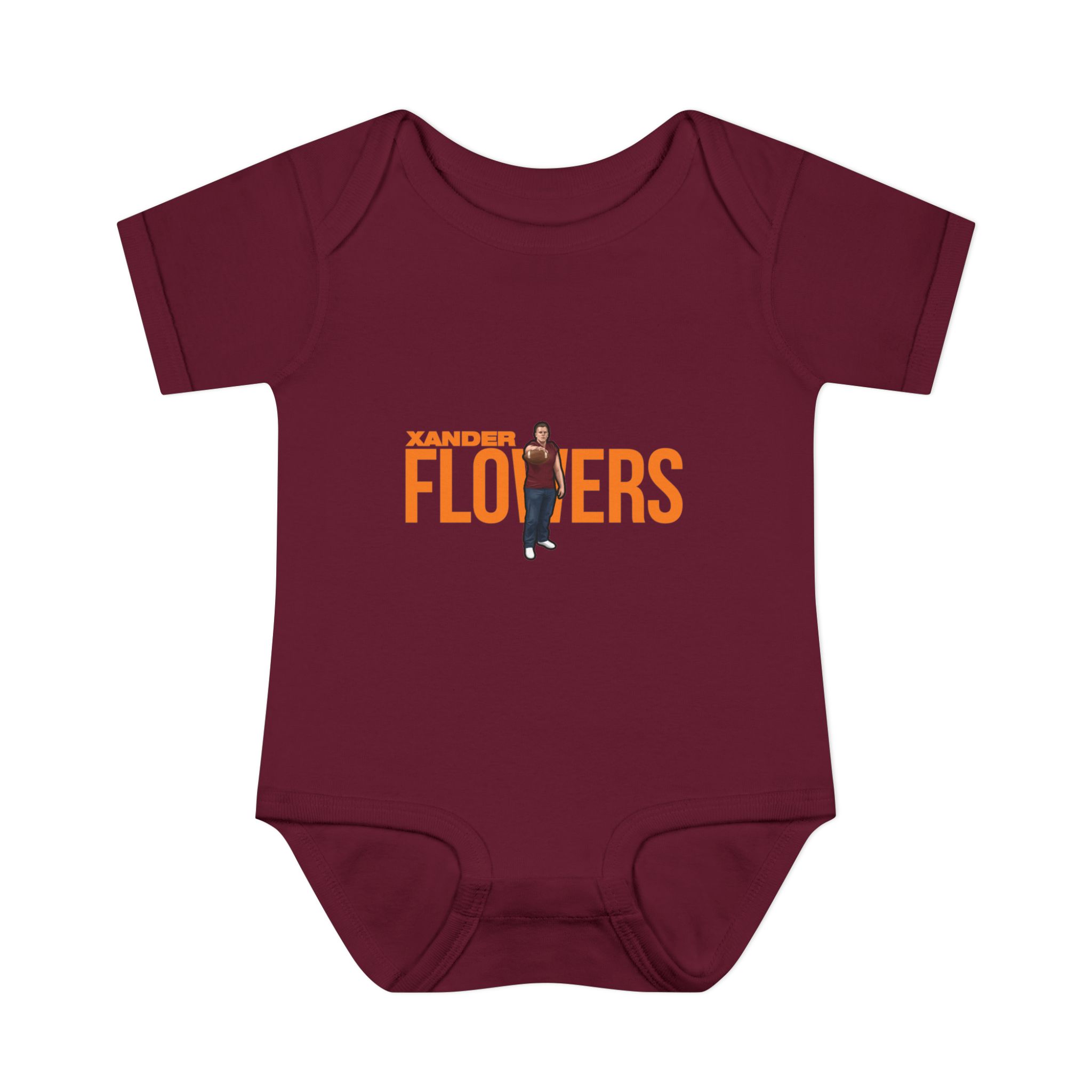 Baby Onesie — character_player_name in Maroon