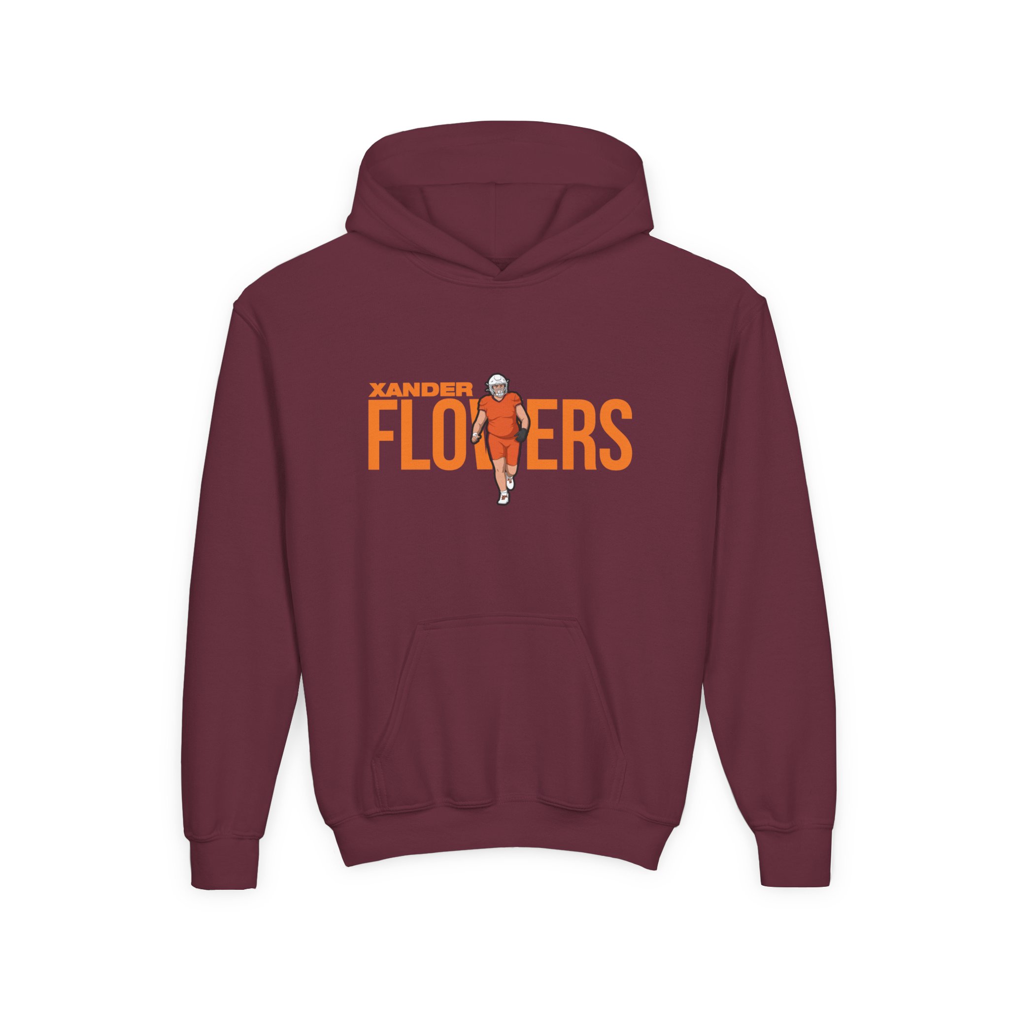 Youth Hoodie — character_player_name in Maroon