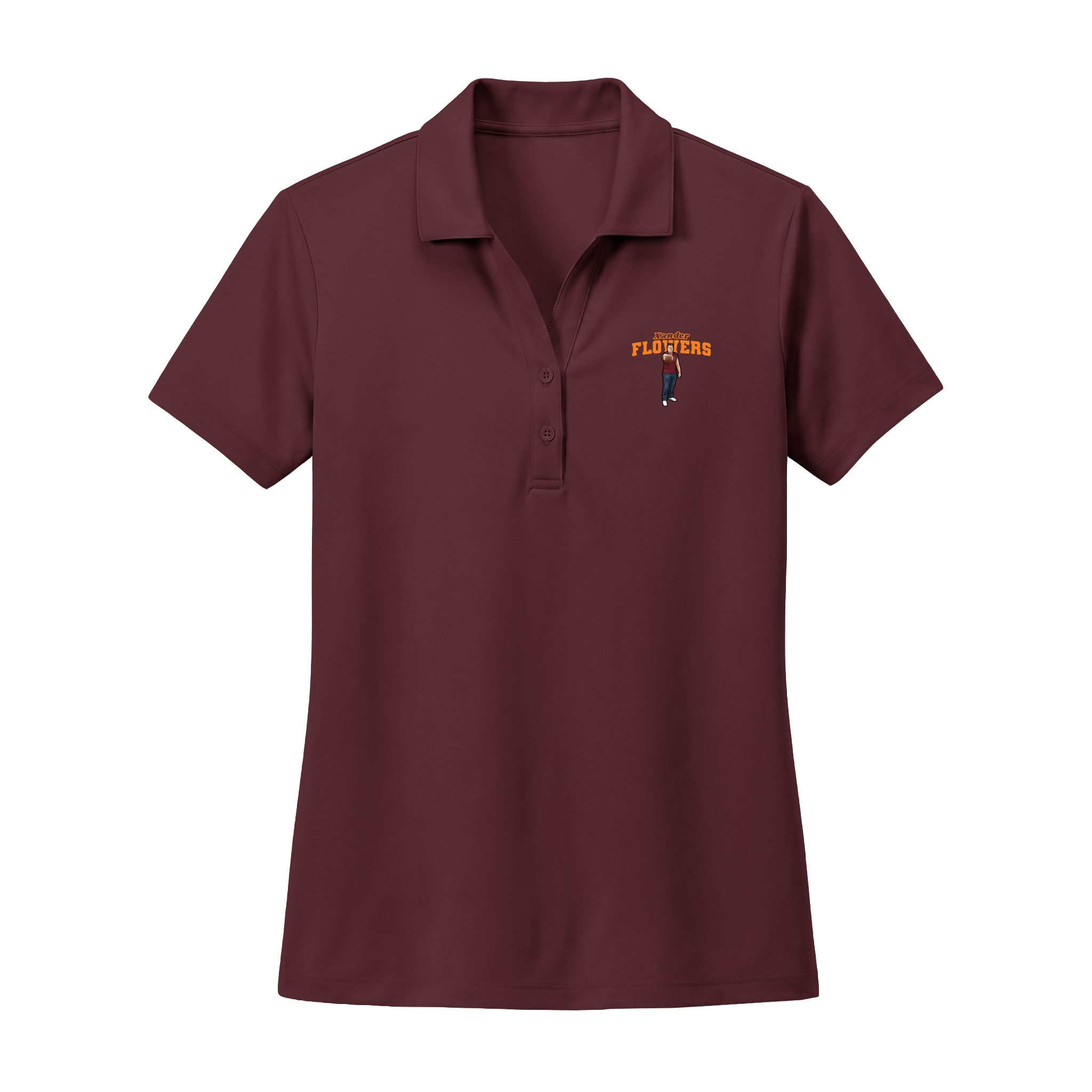 Women's Polo — character_name_arch in Maroon