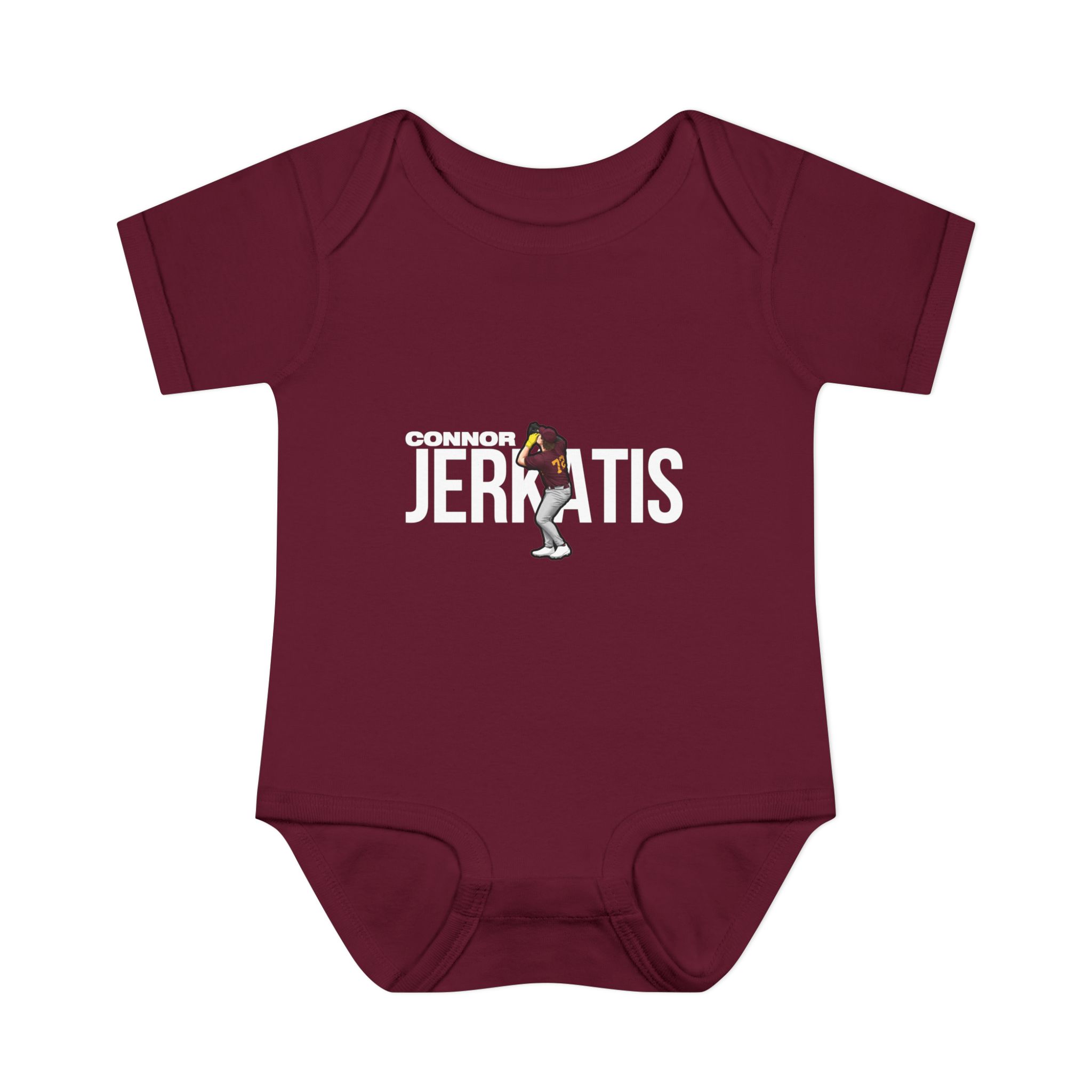 Baby Onesie — character_player_name in Maroon